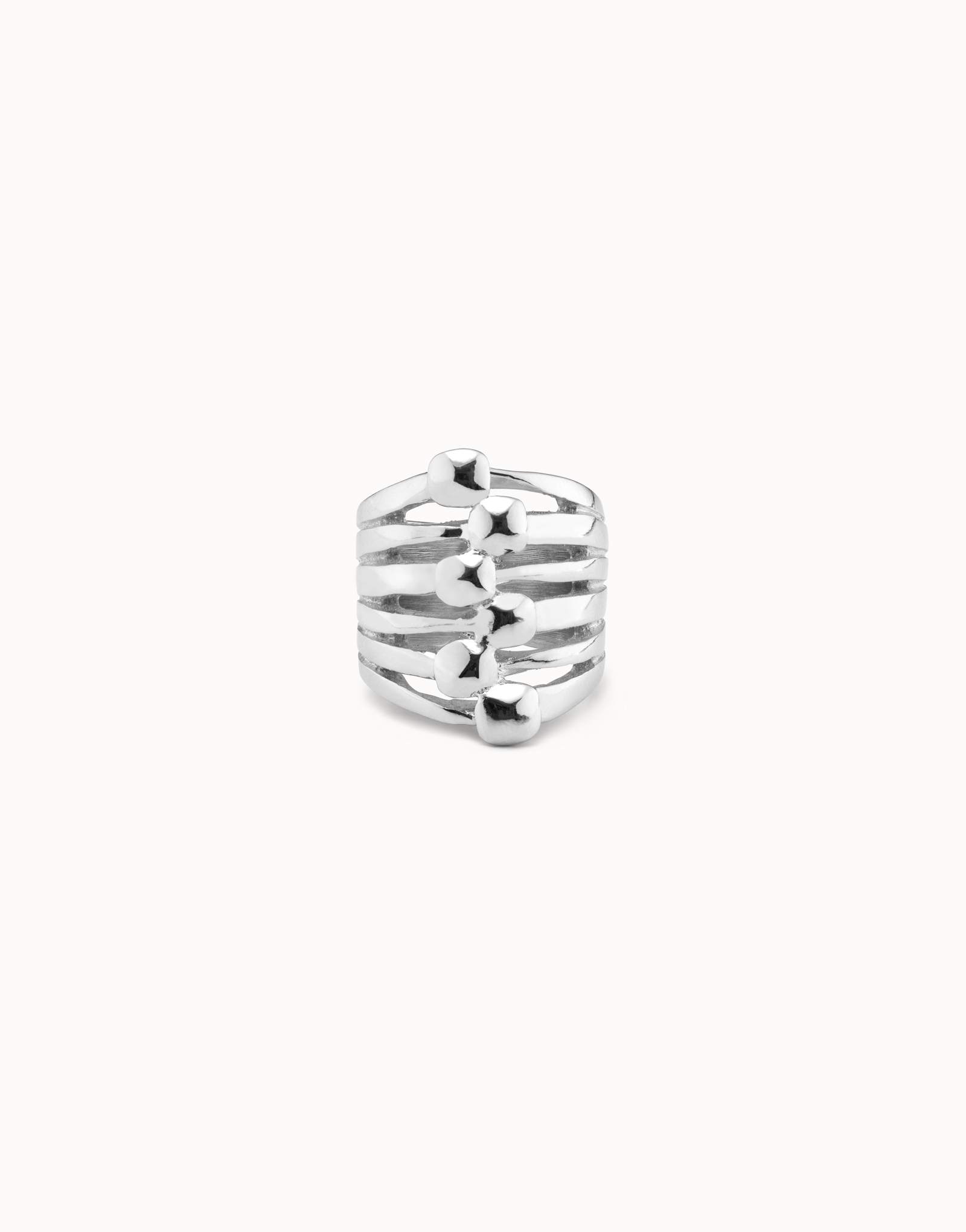 Silver-plated multi effect ring with nail heads details, Silver, large image number null
