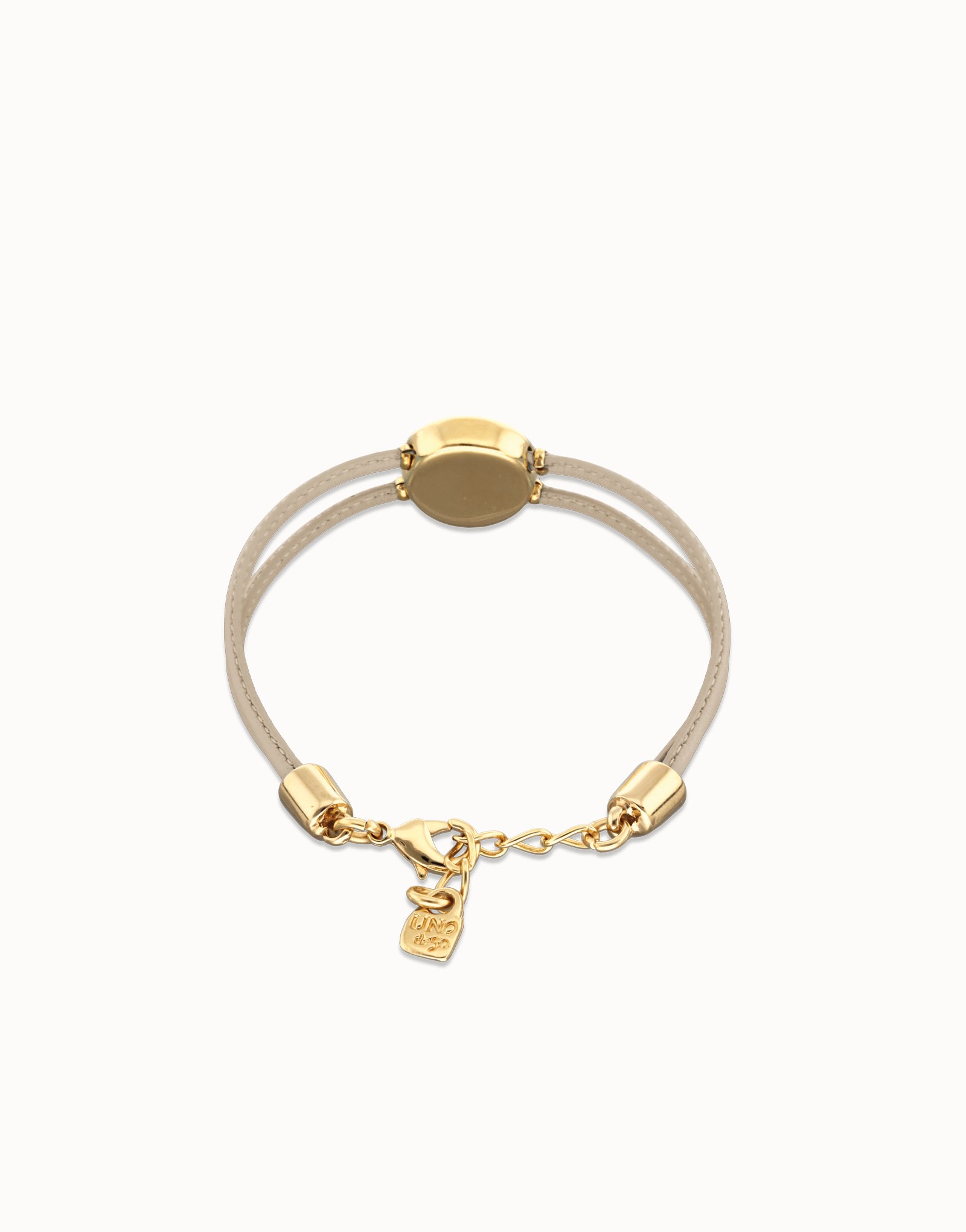 Pulsera doblede cuero marfil con ojo bañado en oro 18k, Dorado, large thumbnail