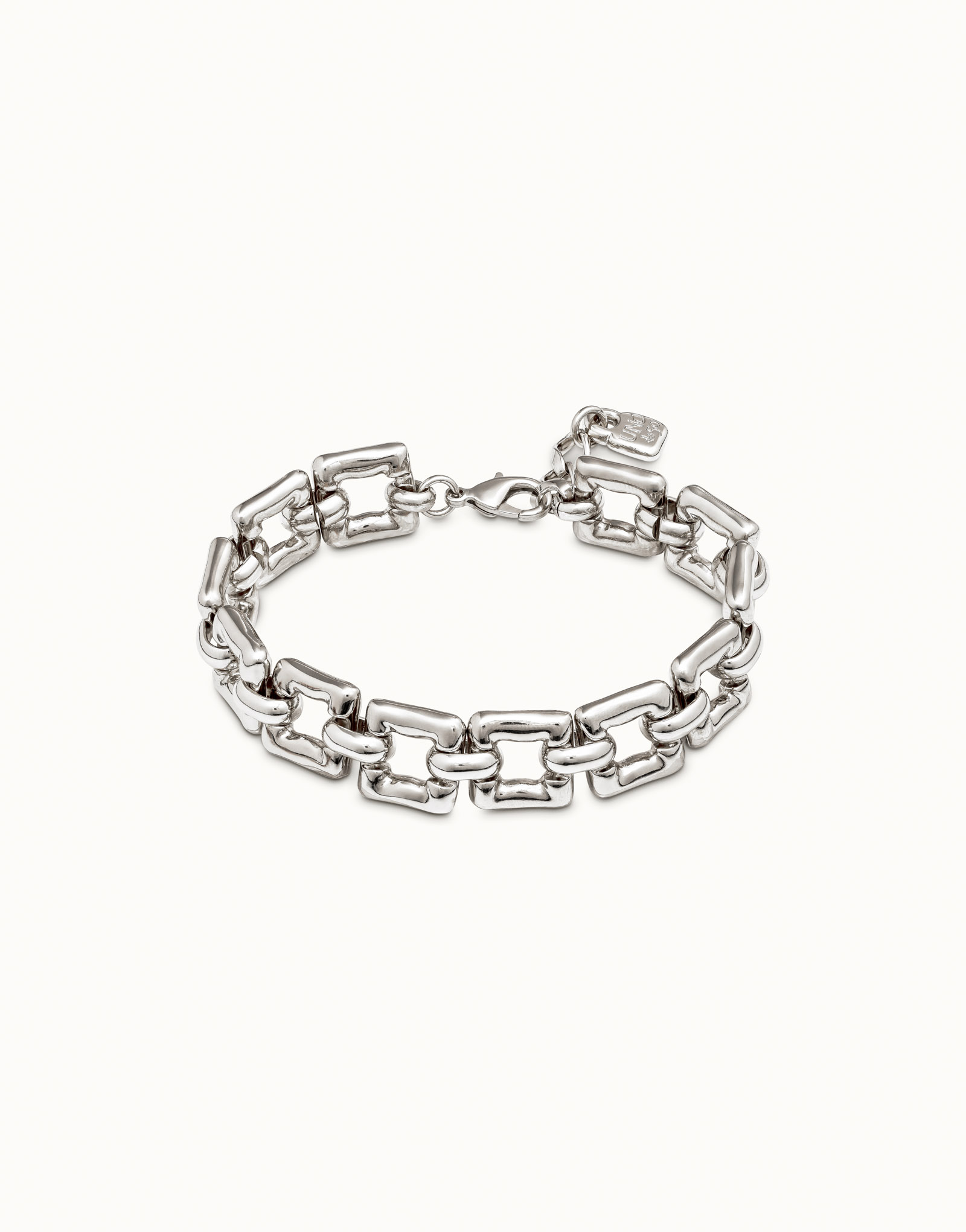 Bracciale placcato argento a maglie quadrate piccole e chiusura a moschettone, Argent, large image number null