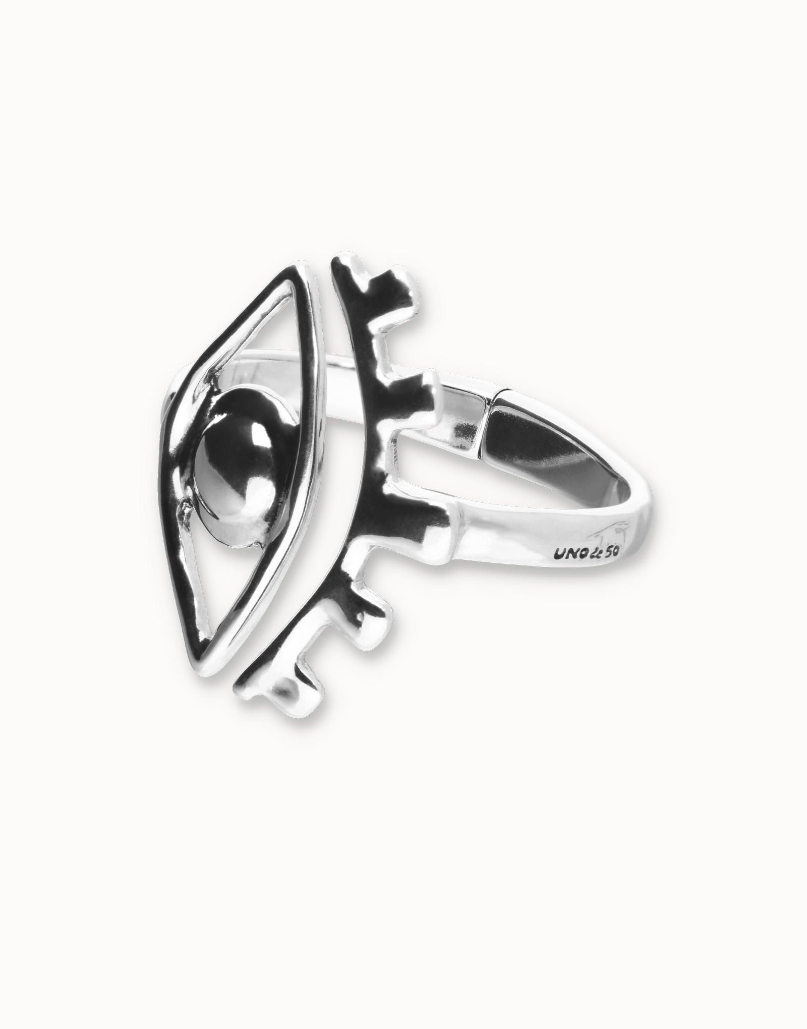 Pulsera rígida bañada en plata con detalle de ojo, Plateado, large thumbnail