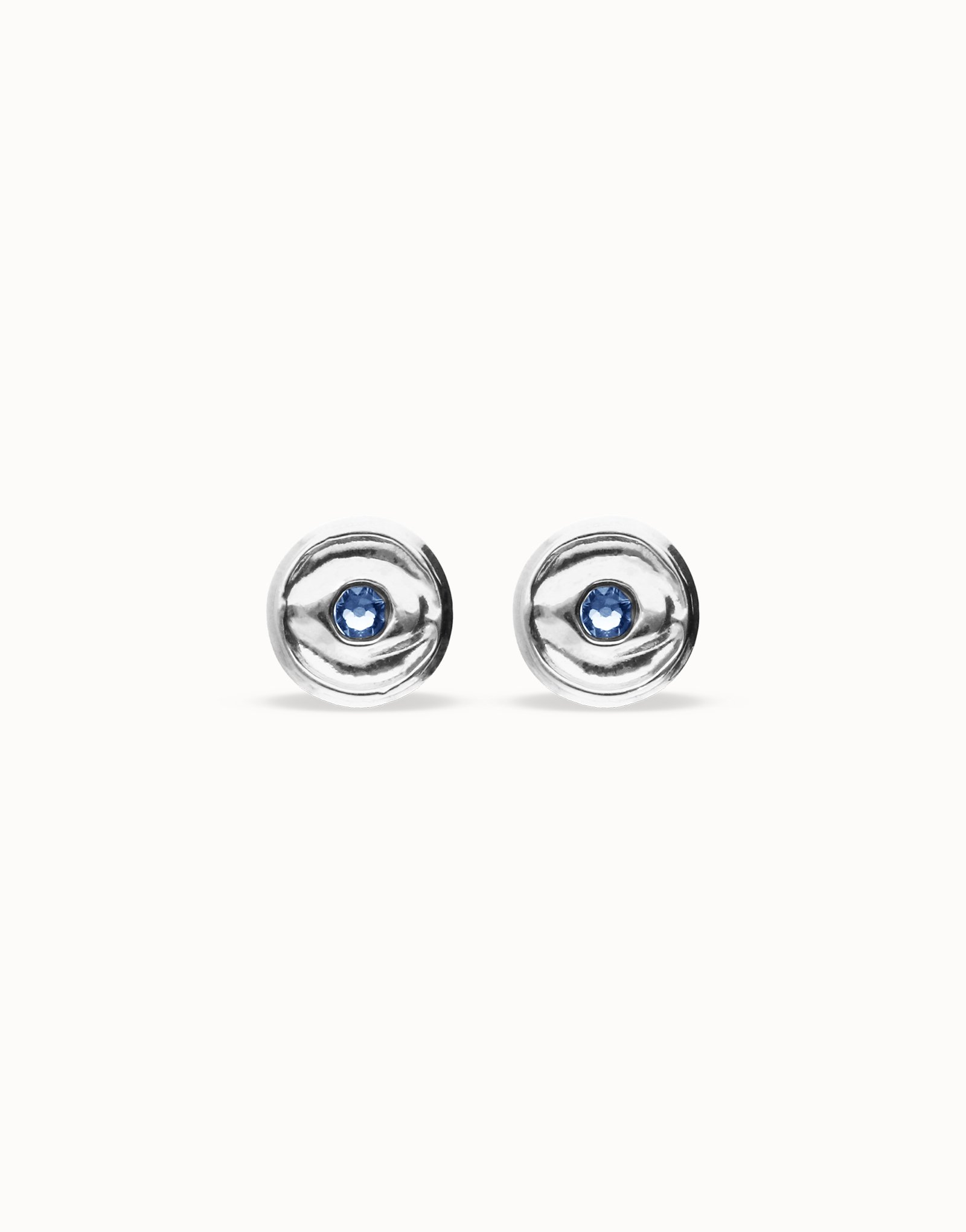 Pendientes de botón bañados en plata con cristal facetado azul, Plateado, large thumbnail