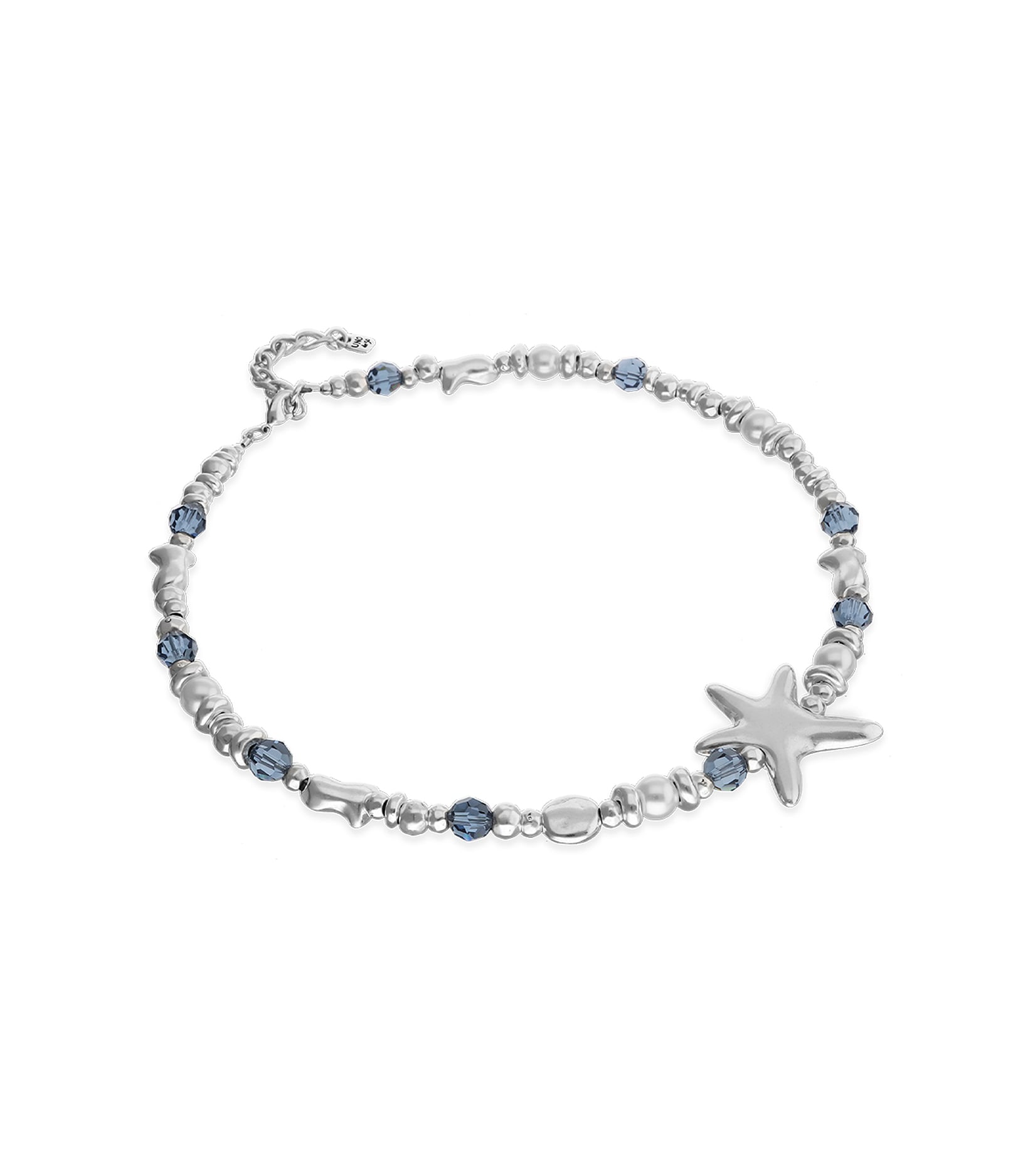 Collar corto ba&ntilde;ado en plata con cristales y estrella de mar grande