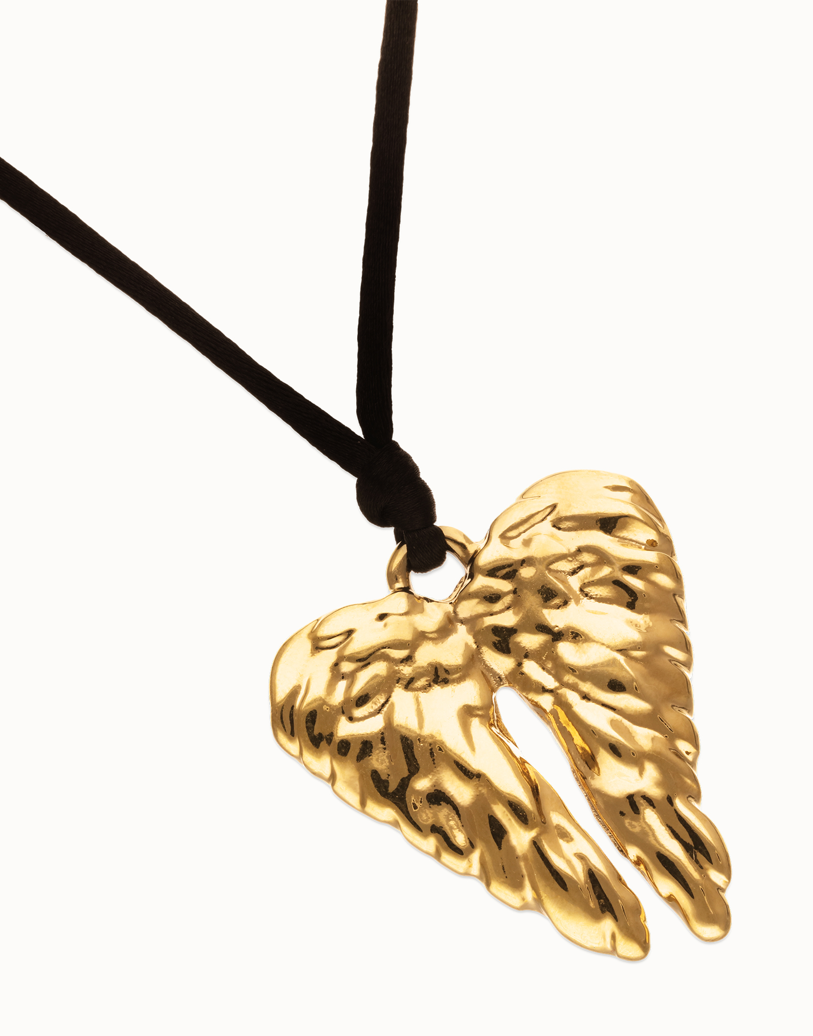 Long silk cord necklace with wing detail, Golden, large thumbnail