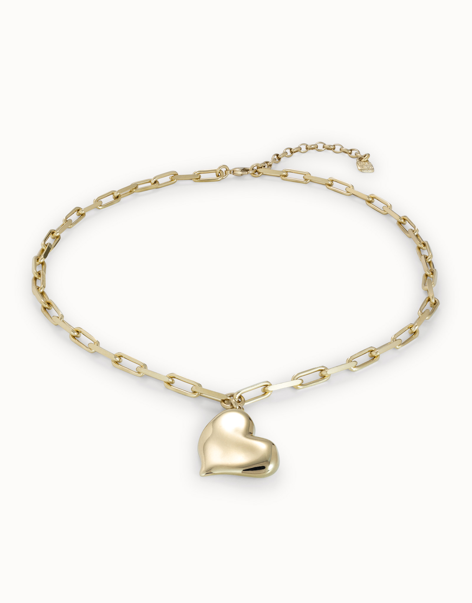 18K gold-plated short necklace with medium sized link chain and medium sized heart, Golden, large image number null