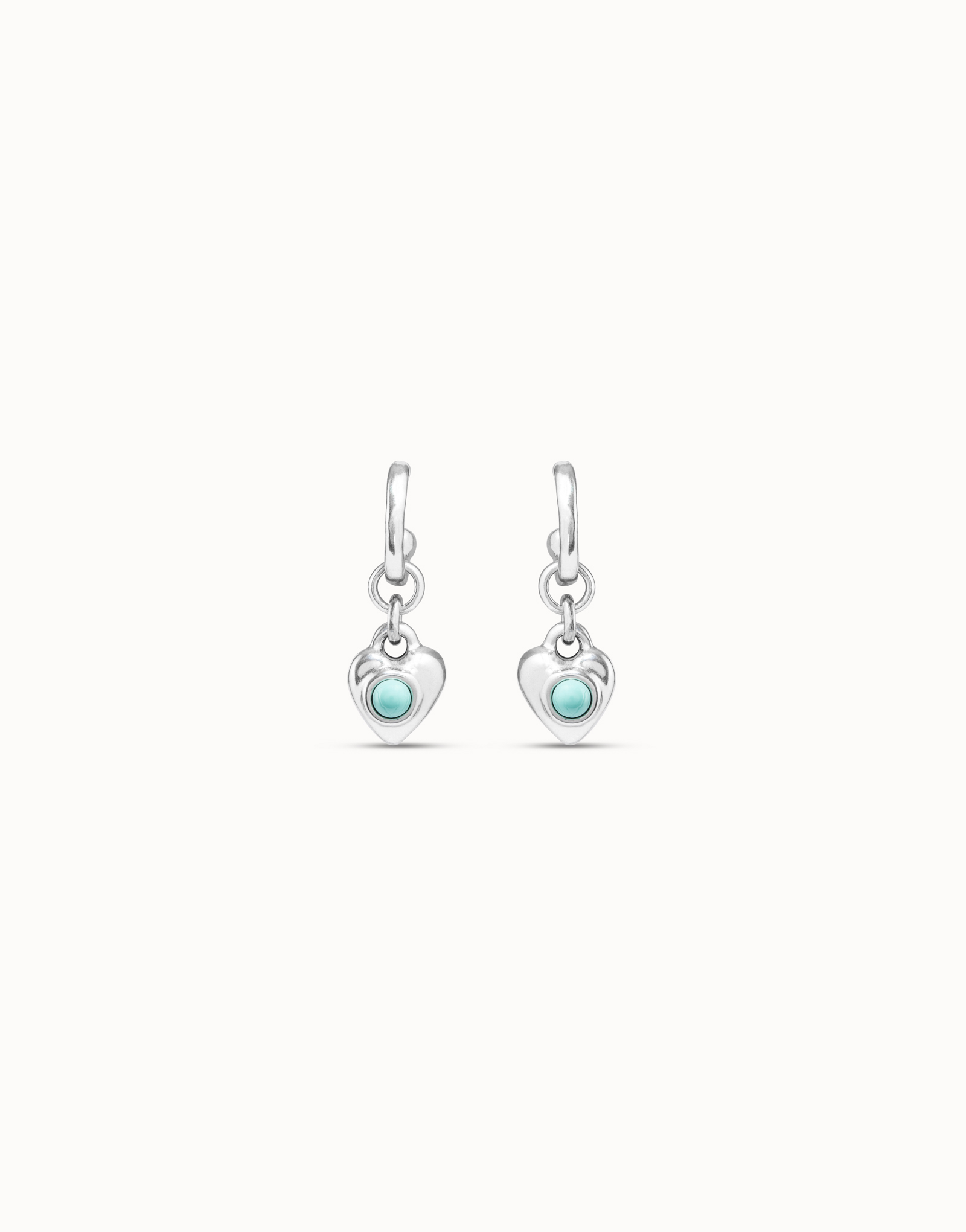 Sterling silver-plated hoop shaped earrings with turquoise murano glass heart charm, Silver, large image number null