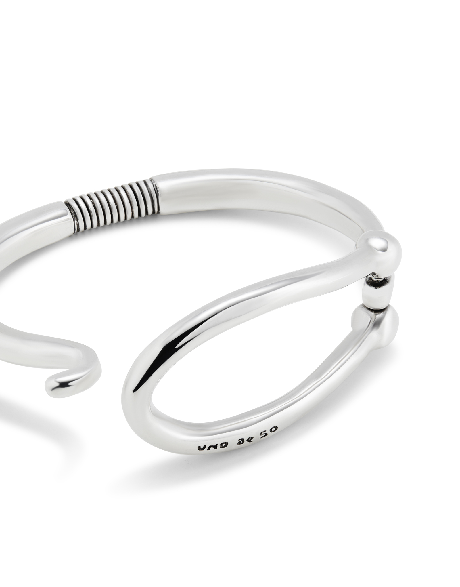 Rigid silver-plated bracelet with large link and inner spring, Silver, large image number null