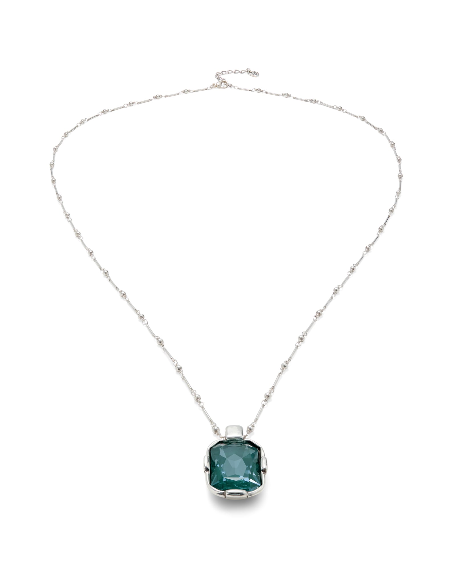 Multi-position necklace with a rectangular green faceted crystal