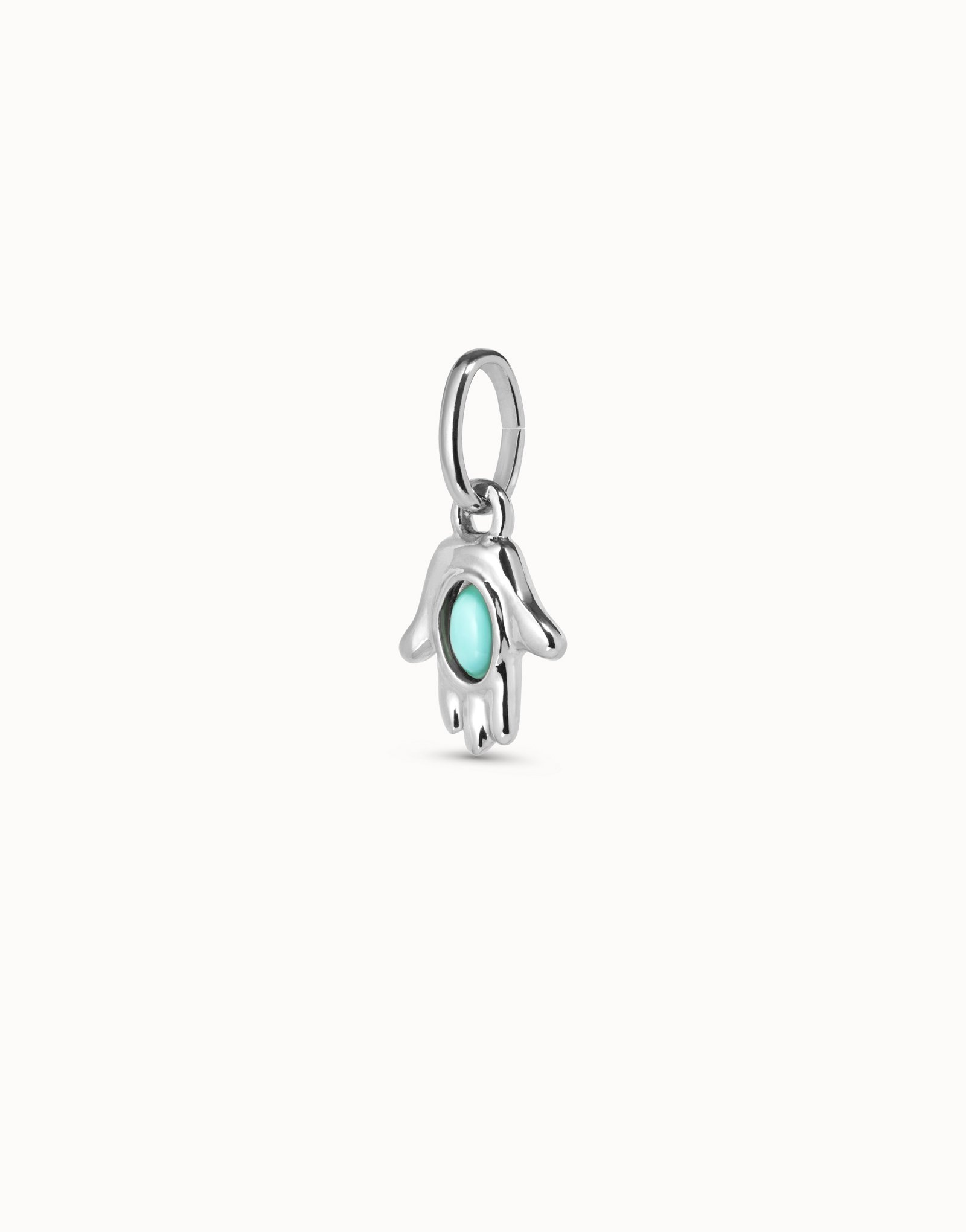 Charm placcato argento Sterling a forma di mano con cristallo di Murano turchese al centro, Argent, large image number null