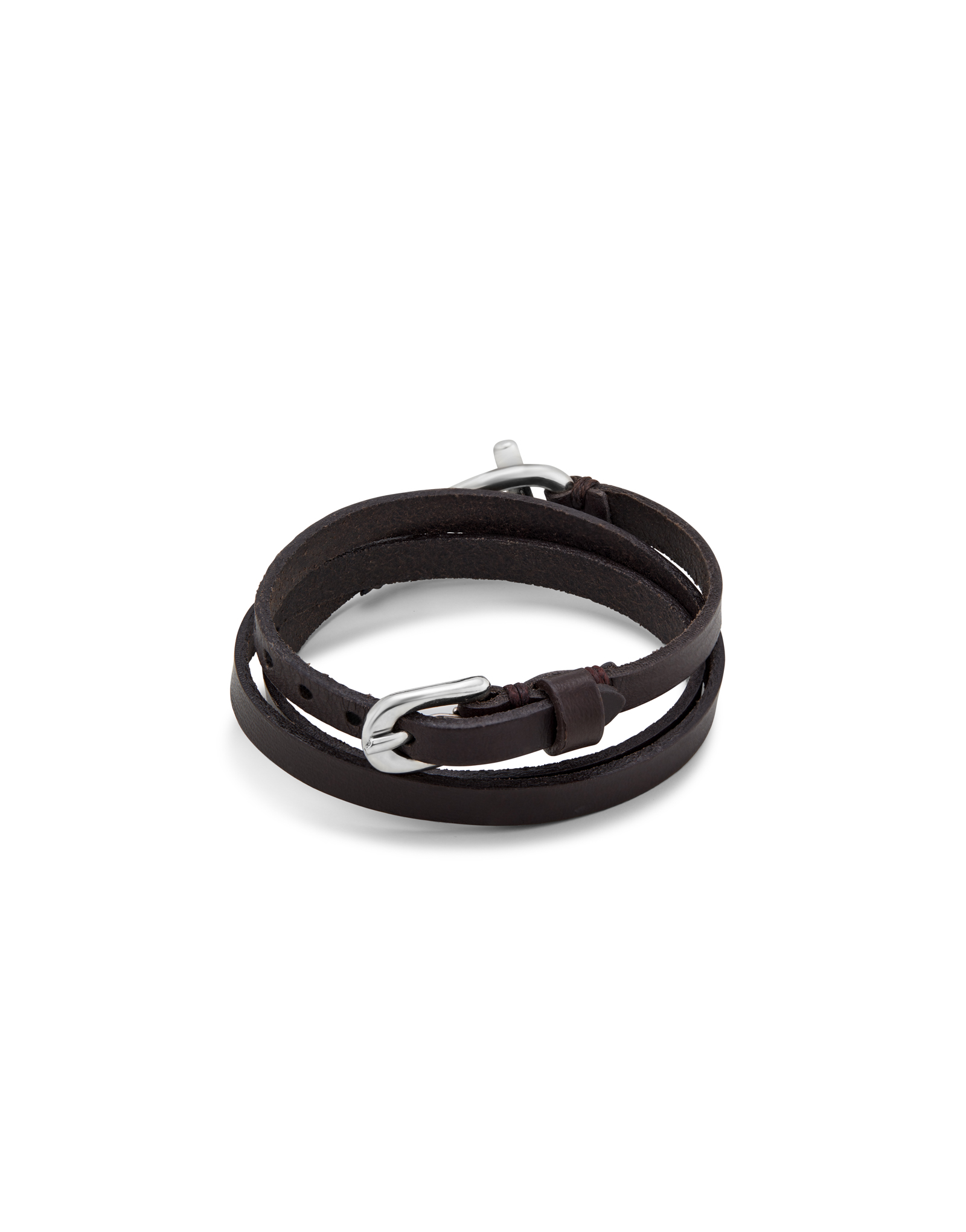 Silver-plated leather bracelet with small central link, Silver, large image number null