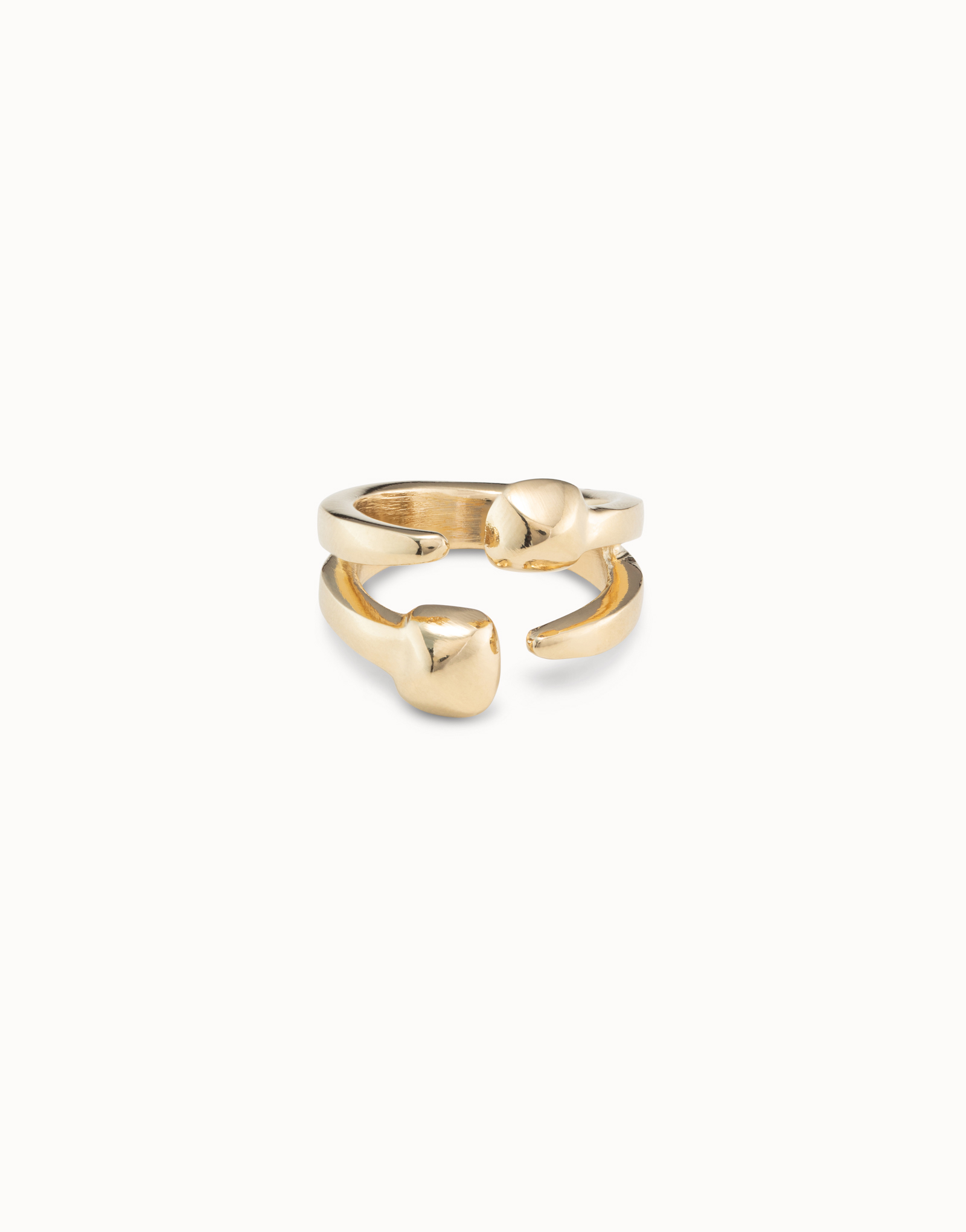 18K gold-plated open ring with 2 nail heads, Golden, large image number null