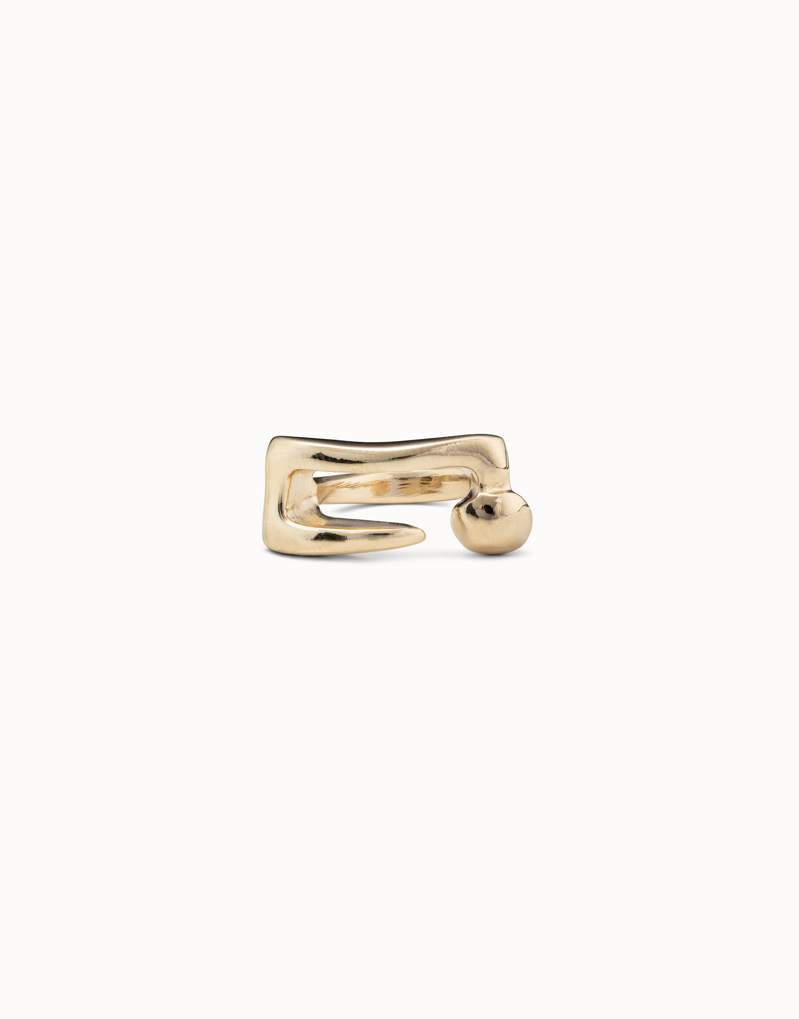 18K gold-plated central buckle shaped ring with nailed effect, Golden, large image number null