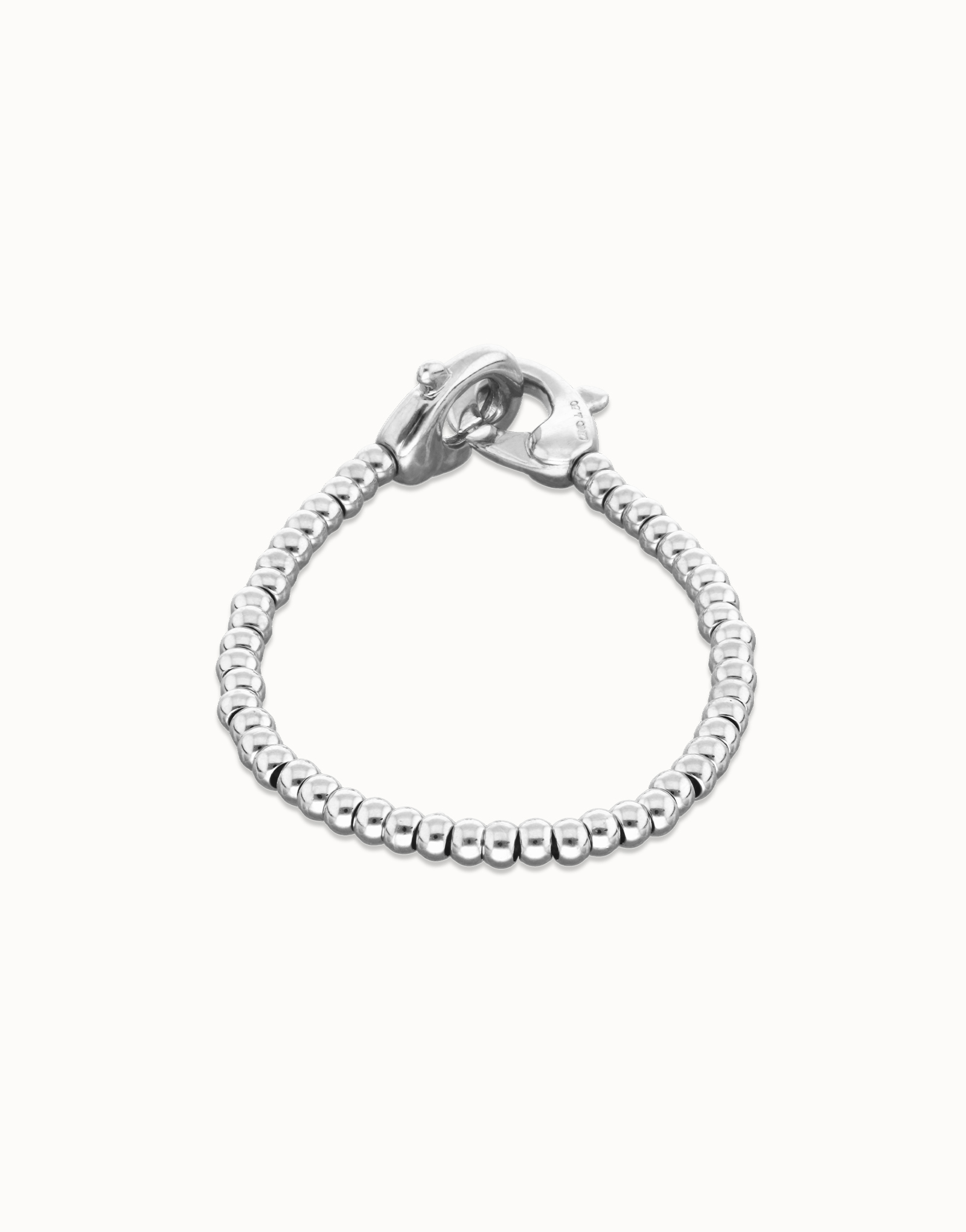 Pulsera de bolas pequeñas bañada en plata con mosquetón entrelazado, Plateado, large thumbnail