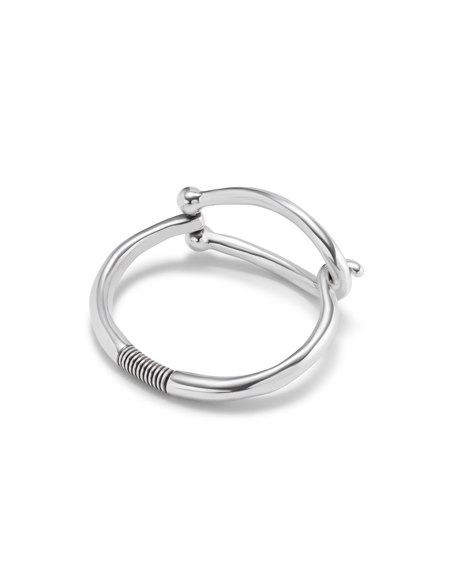 Rigid silver-plated bracelet with large link and inner spring, Silver, large image number null