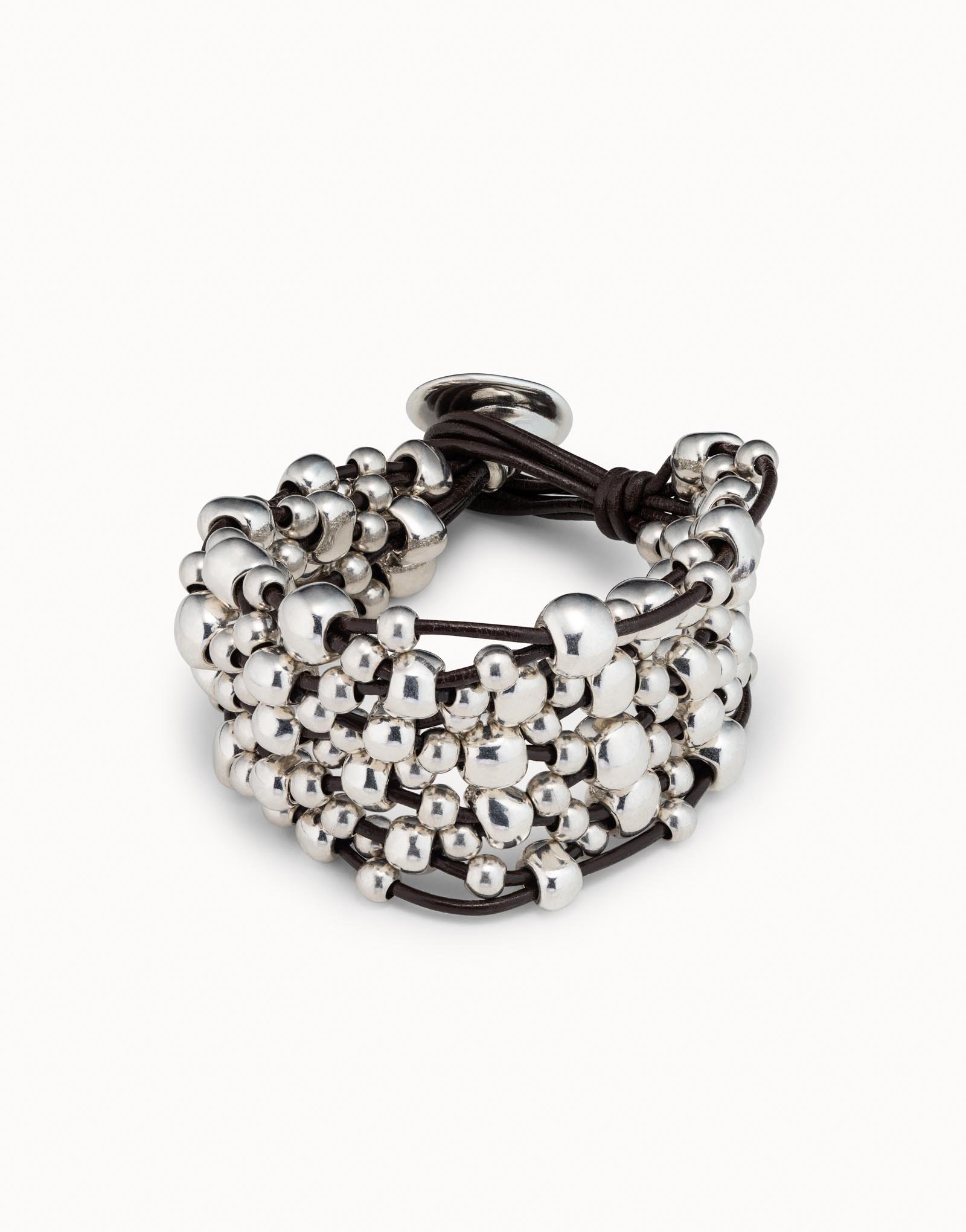 Bracelet en cuir et plaqué argent, Argent, large image number null