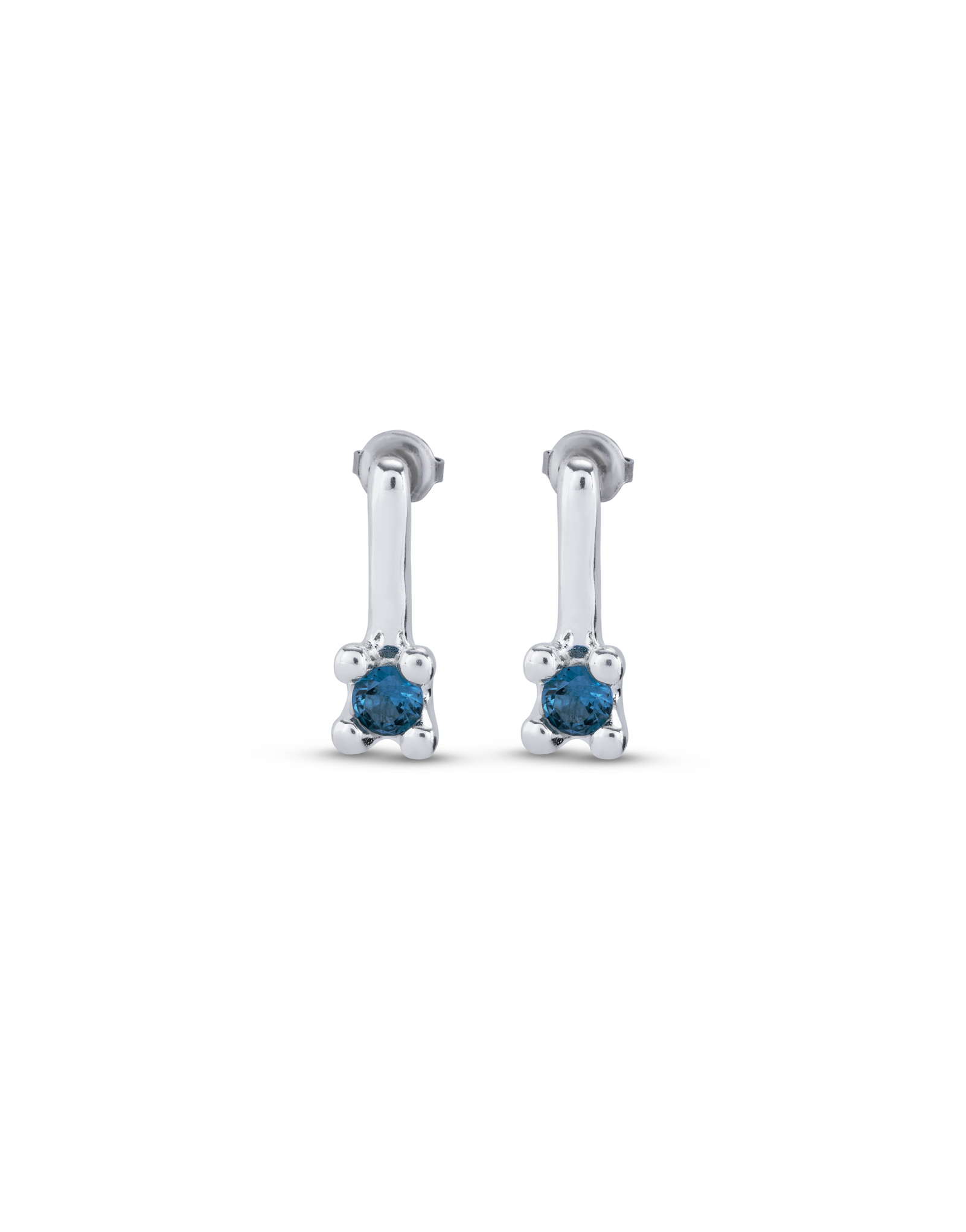 Boucles d’oreilles moyennes plaquées argent avec zircon bleu, Argent, large image number null