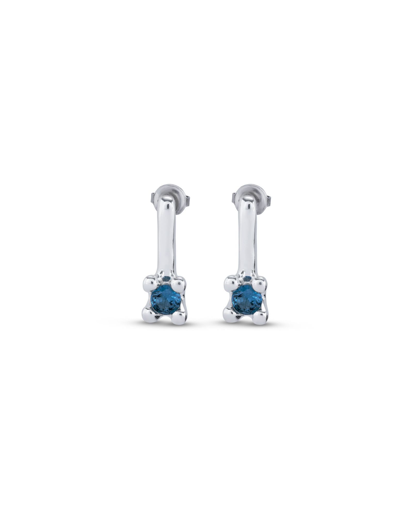 Sterling silver-plated medium sized earrings with blue cubic zirconia, Silver, large image number null