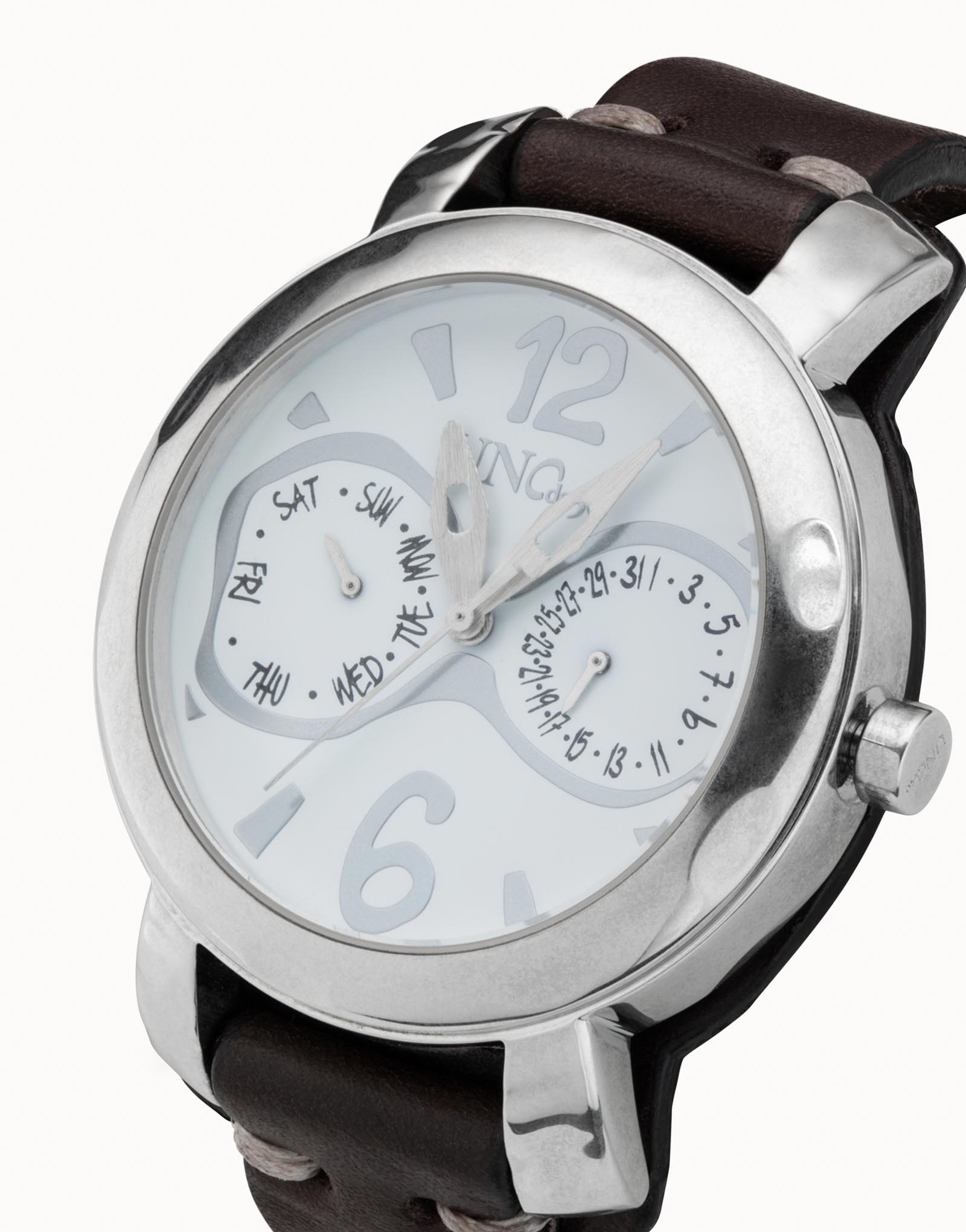 Sterling silver-plated leather and metal watch for men, Silver, large image number null
