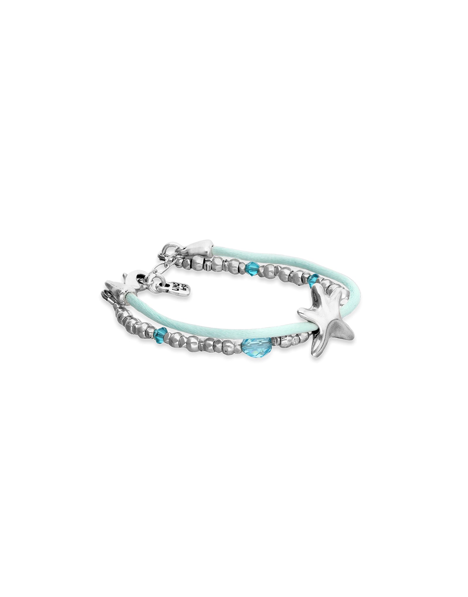 Turquoise silk thread and metal bracelet with starfish