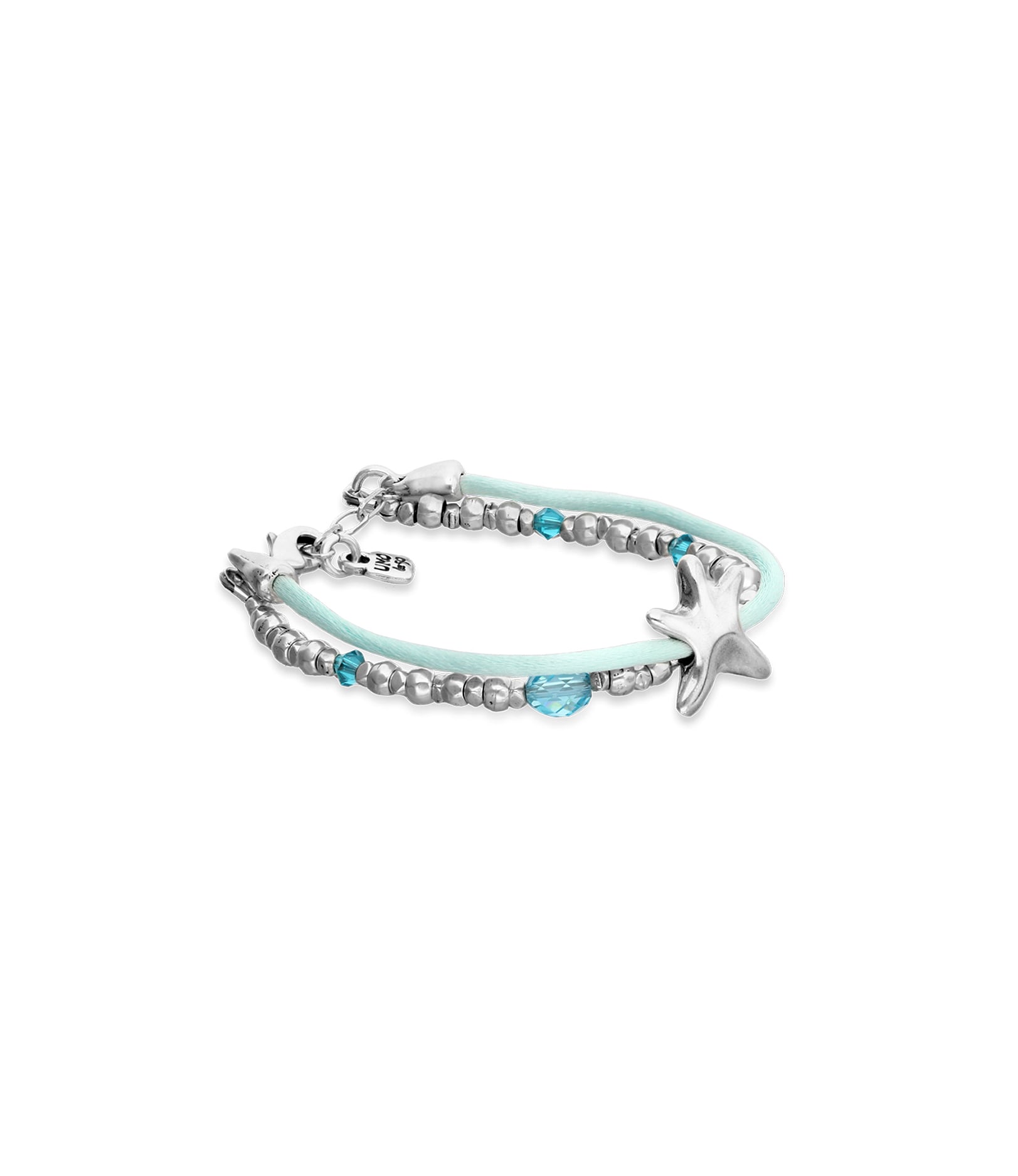 Turquoise silk thread and metal bracelet with starfish