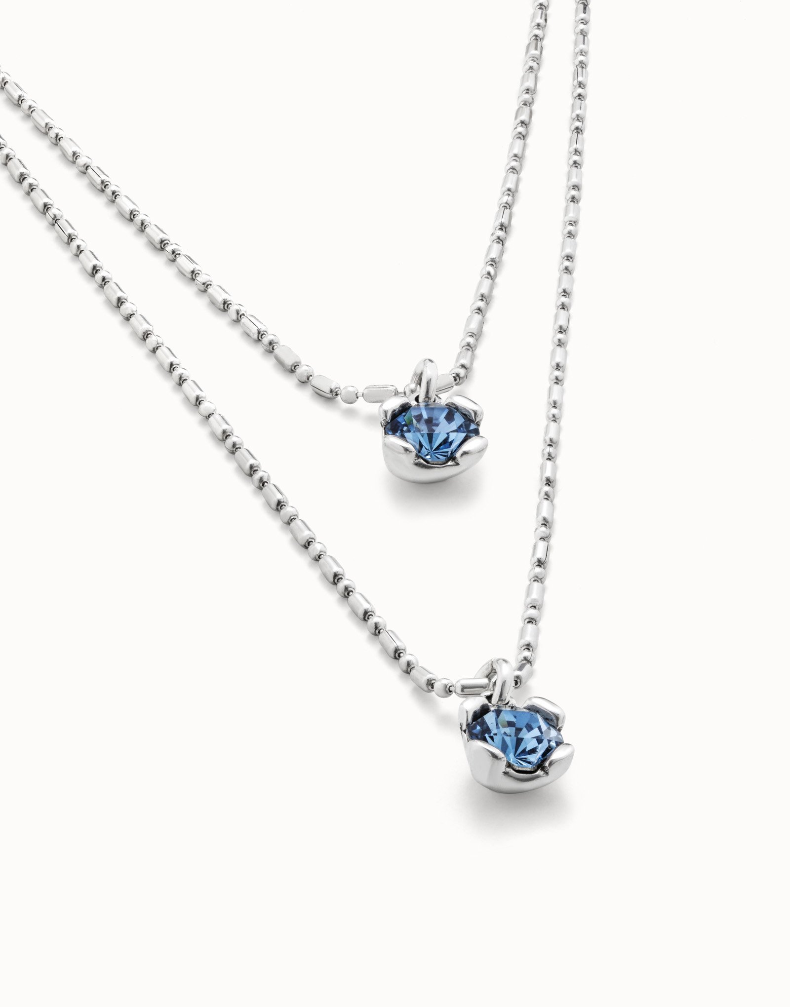 Sterling silver-plated blue necklace with blue crystals double chain, Silver, large image number null