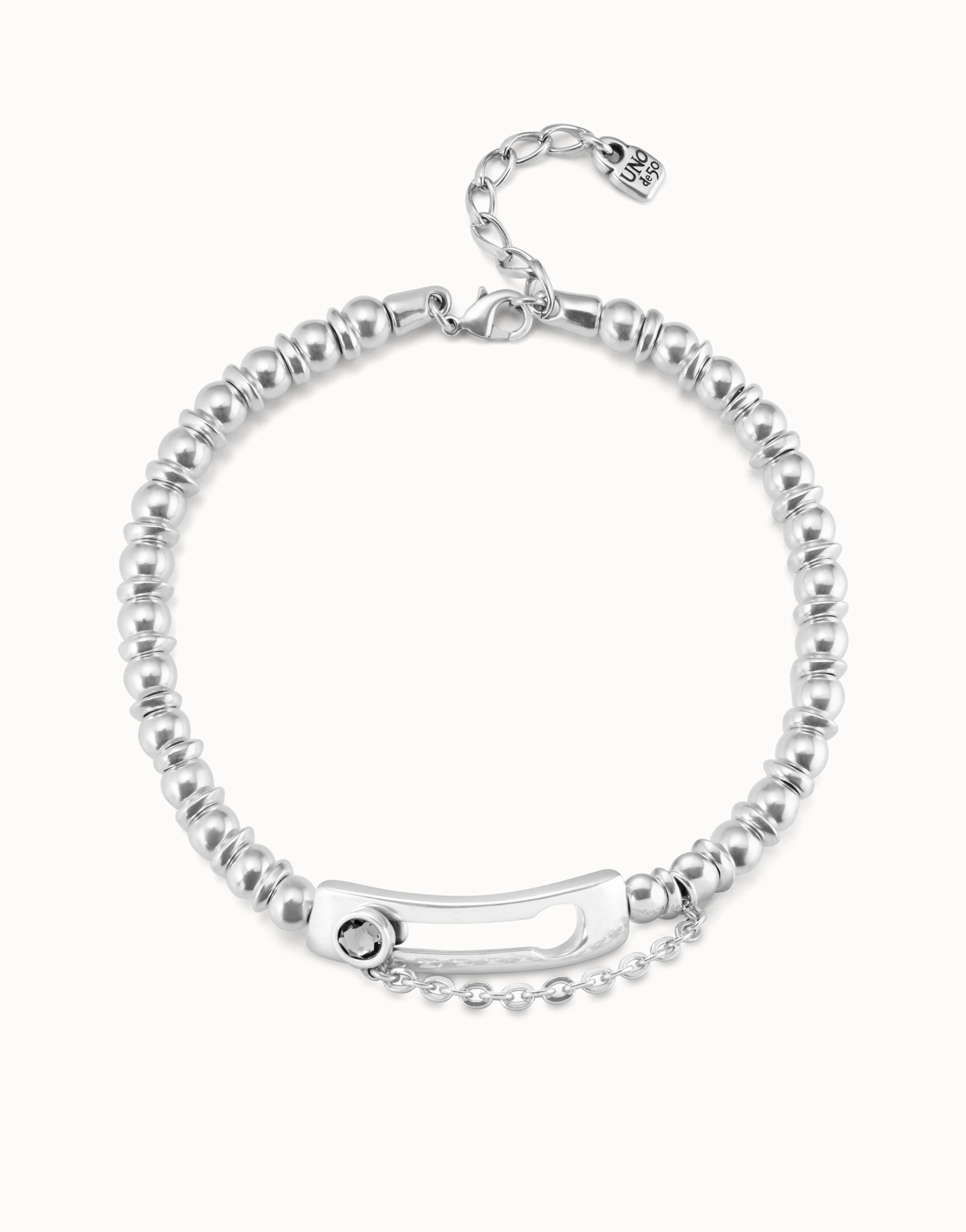 Sterling silver-plated necklace with gray crystal, Silver, large image number null