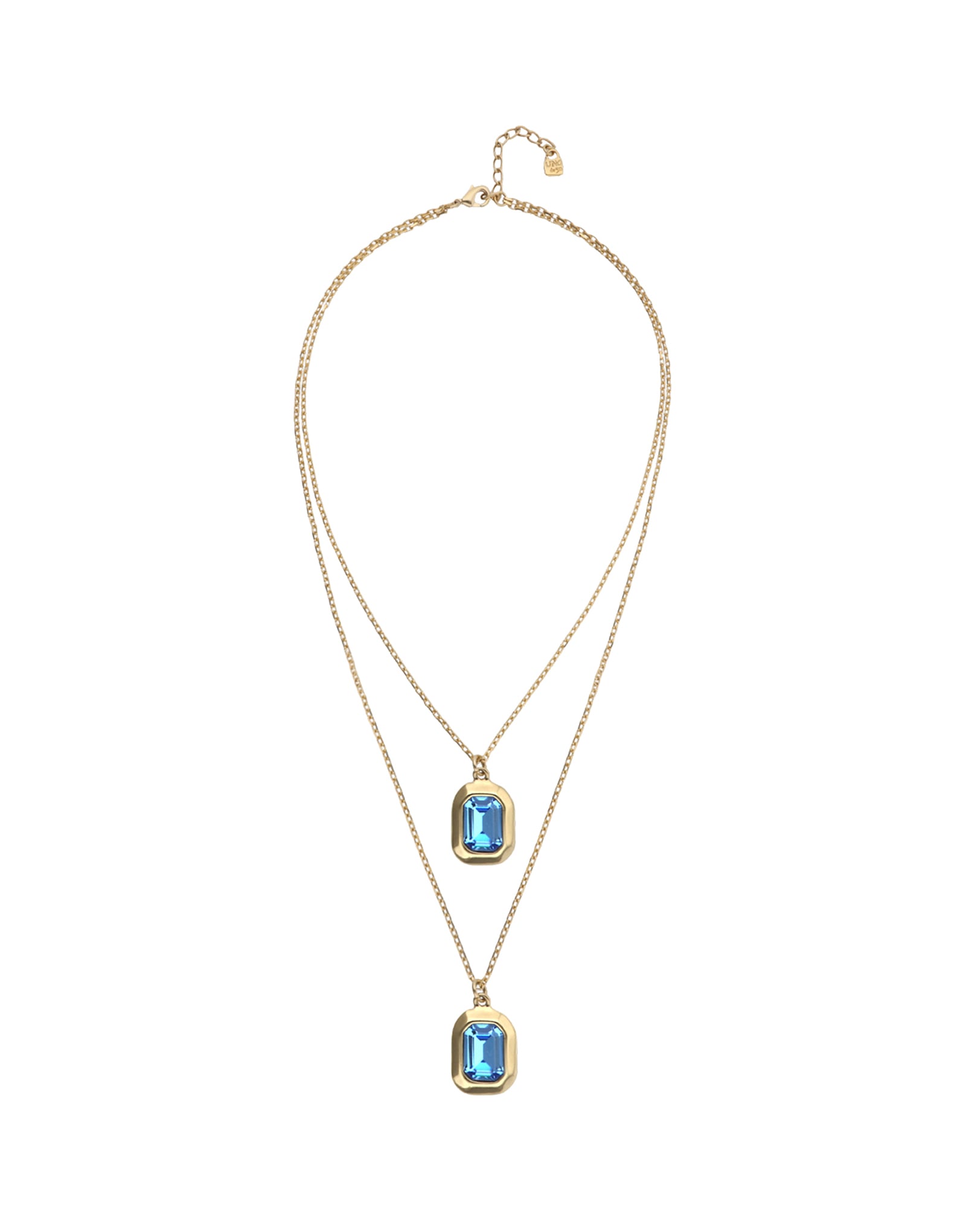 Double necklace with two rectangular faceted crystals