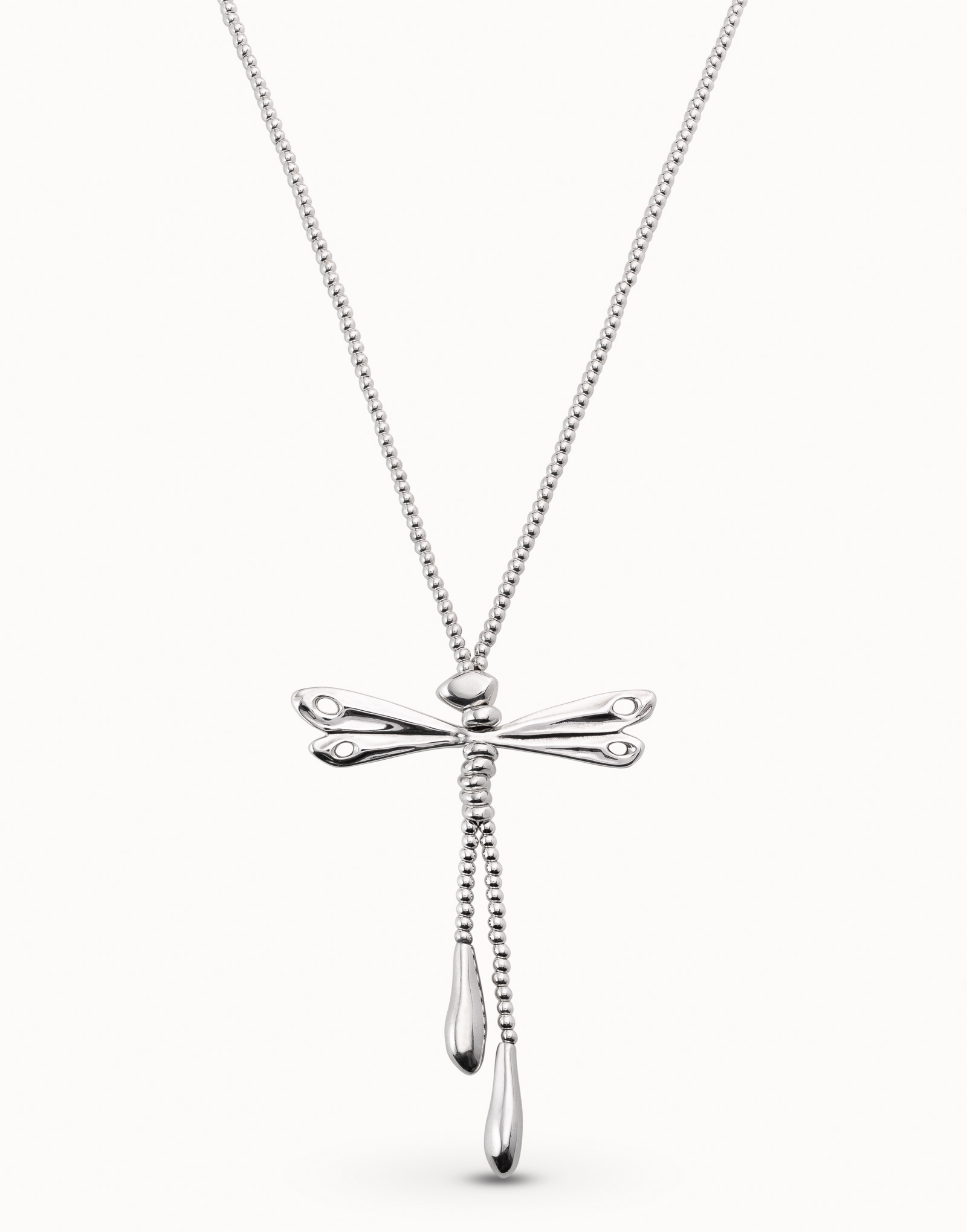 Sterling silver-plated long necklace with accessories and small dragonfly and 4 wings, Silver, large image number null