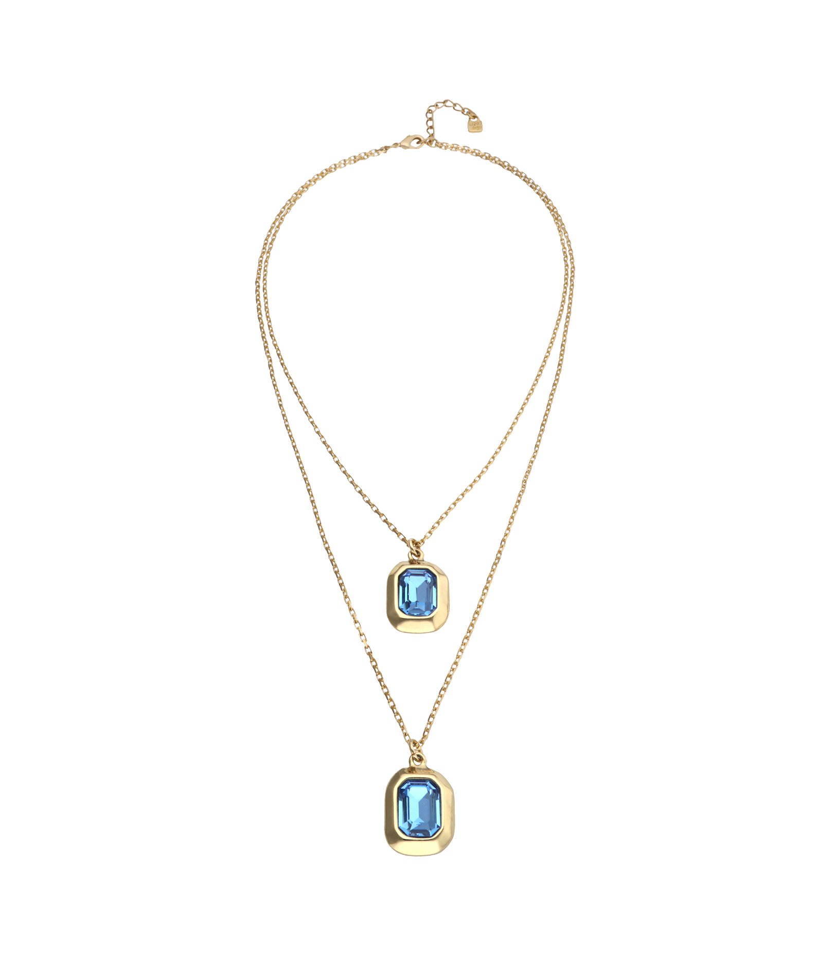 Double necklace with two rectangular faceted crystals
