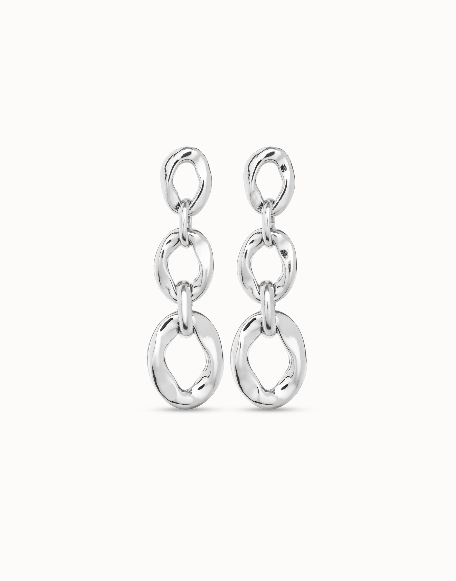 Sterling silver-plated earrings with 3 links, Silver, large image number null