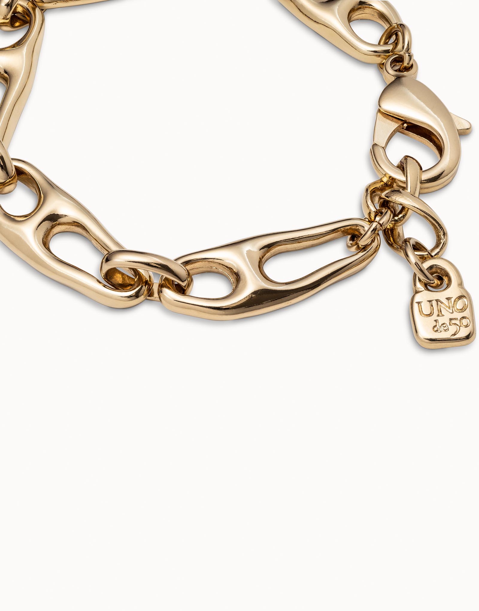 18K gold-plated bracelet with links and carabiner clasp, Golden, large image number null