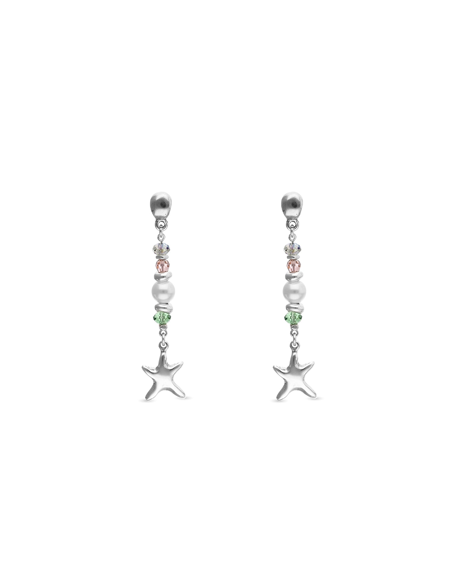 Long earrings with starfish and pearl