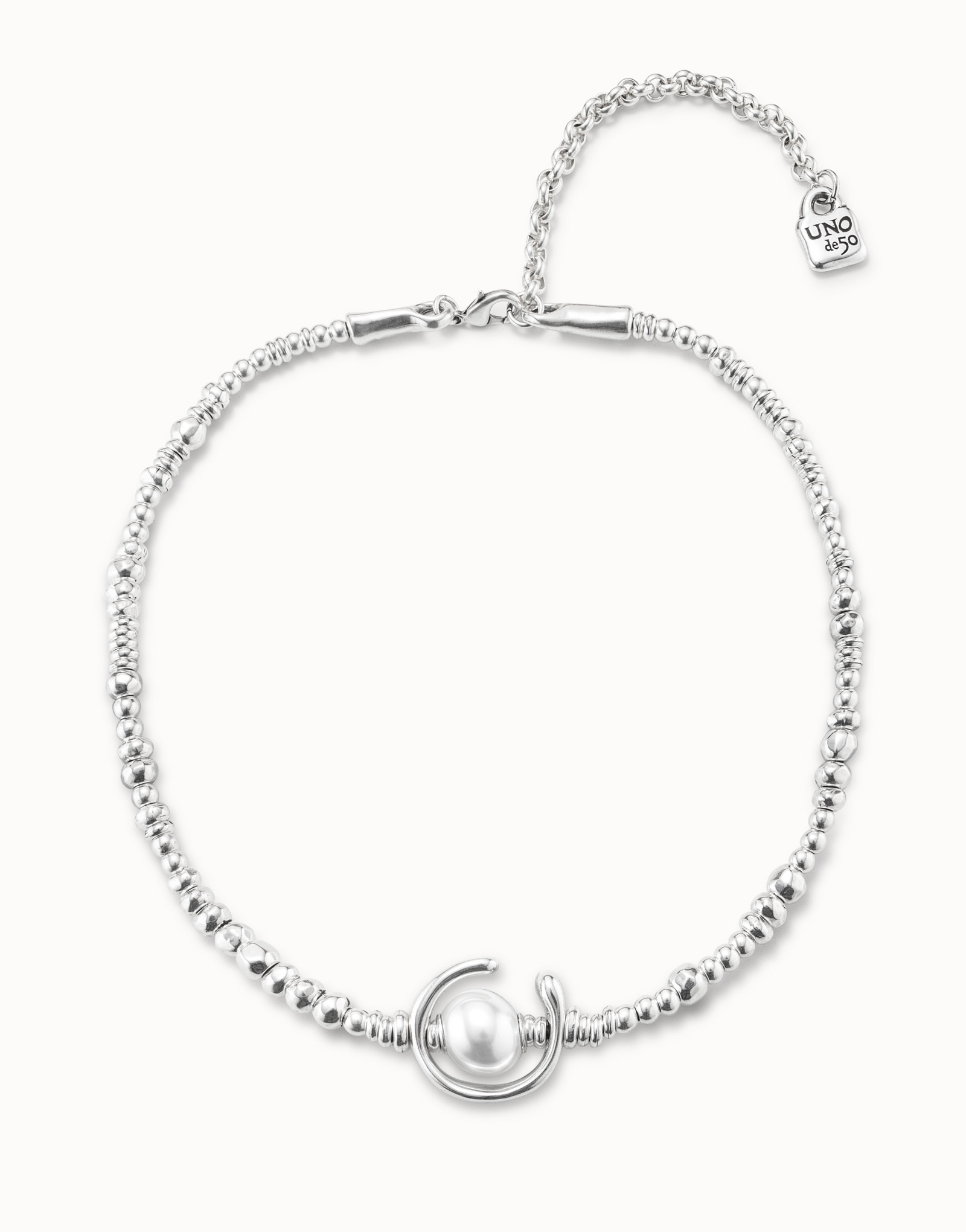 Sterling silver-plated leather necklace with pearl, Silver, large image number null