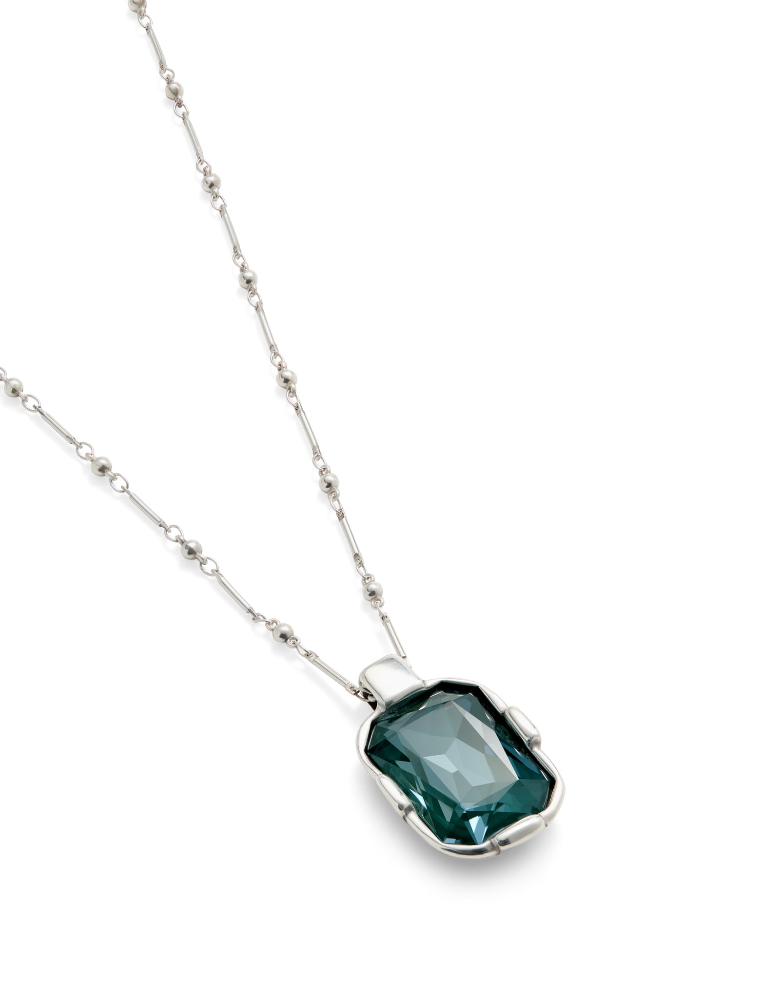 Multi-position necklace with a rectangular green faceted crystal