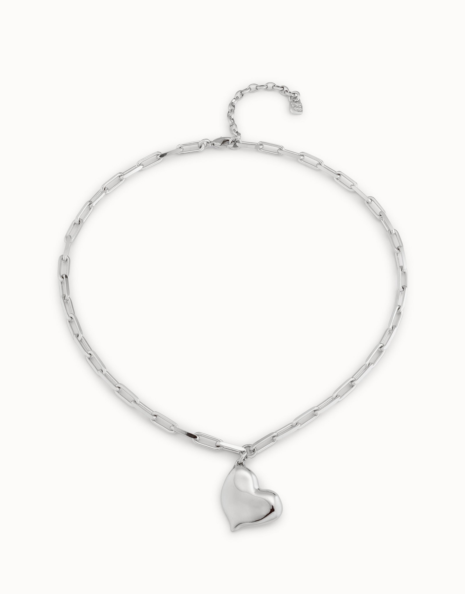 Sterling silver-plated short necklace with medium sized link chain and medium sized heart, Silver, large image number null