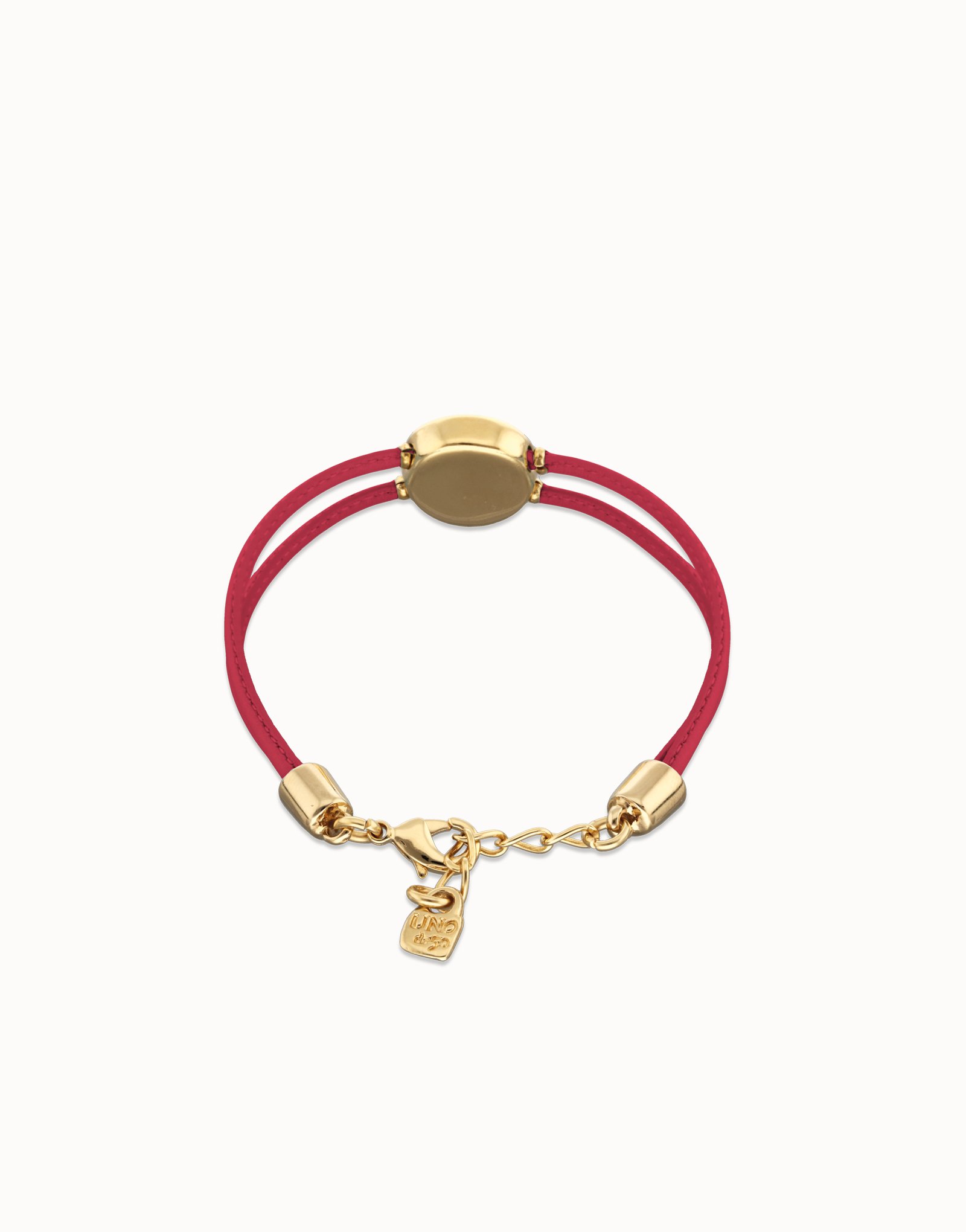 Pulsera doble de cuero fucsia con ojo bañado en oro 18k, Dorado, large thumbnail