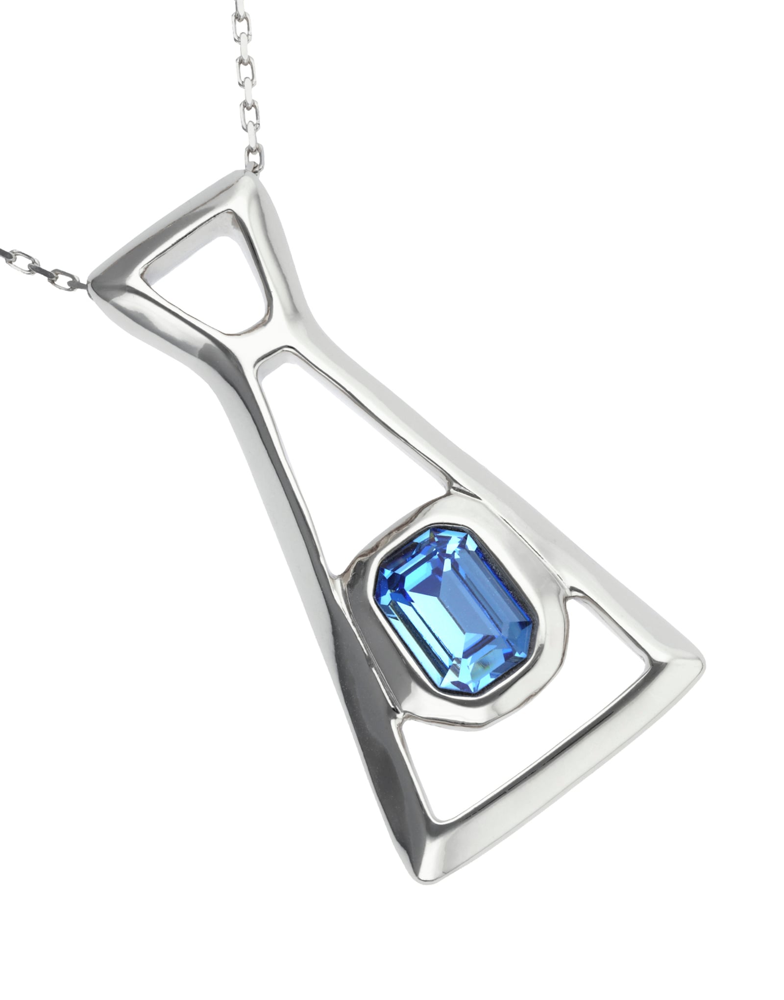 Long necklace with pendant and rectangular blue faceted crystal