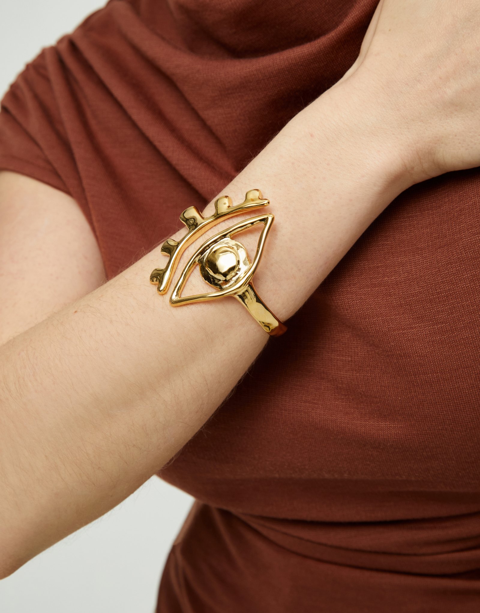 Gold rigid bracelet with eye, Golden, large thumbnail