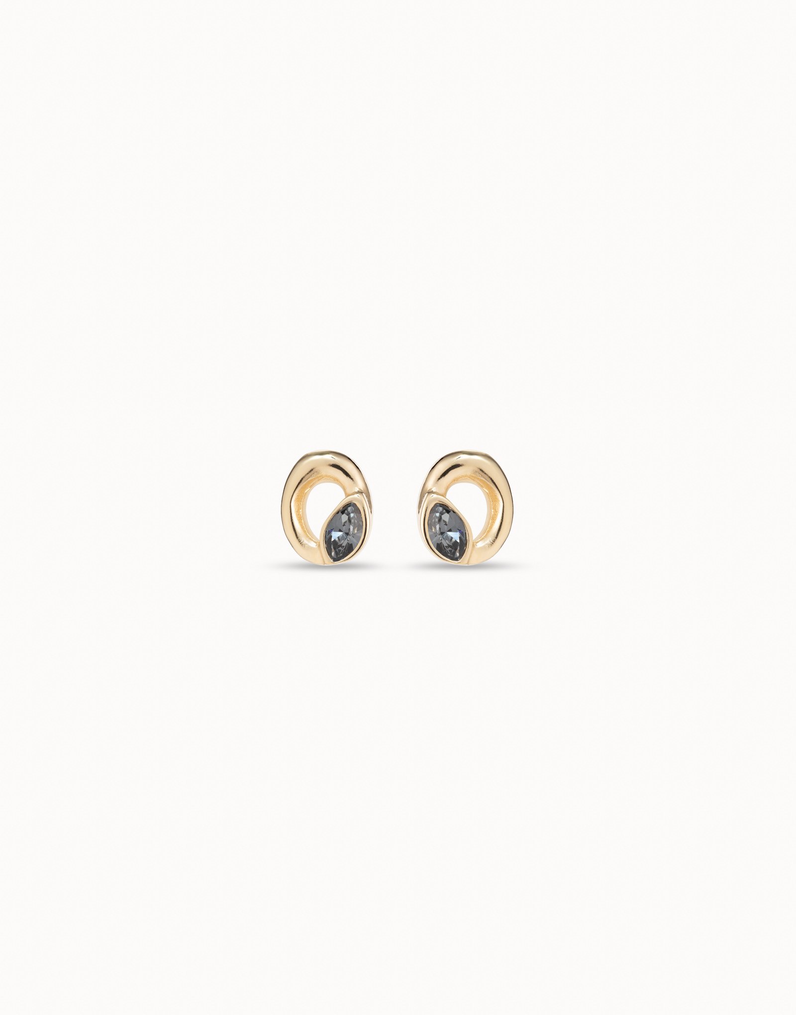 Gold-plated stud oval shaped earrings with light gray crystal, Golden, large image number null