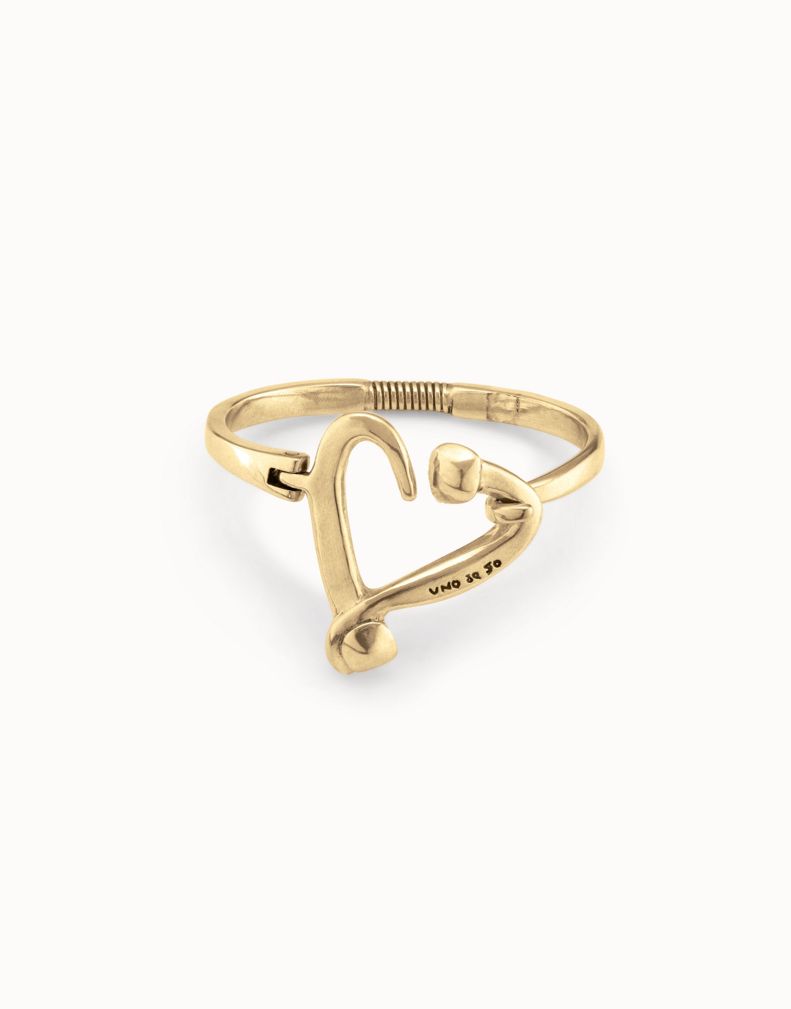 Pulsera bañada en oro de 18k con corazón clavado, muelle visible., Dorado, large image number null