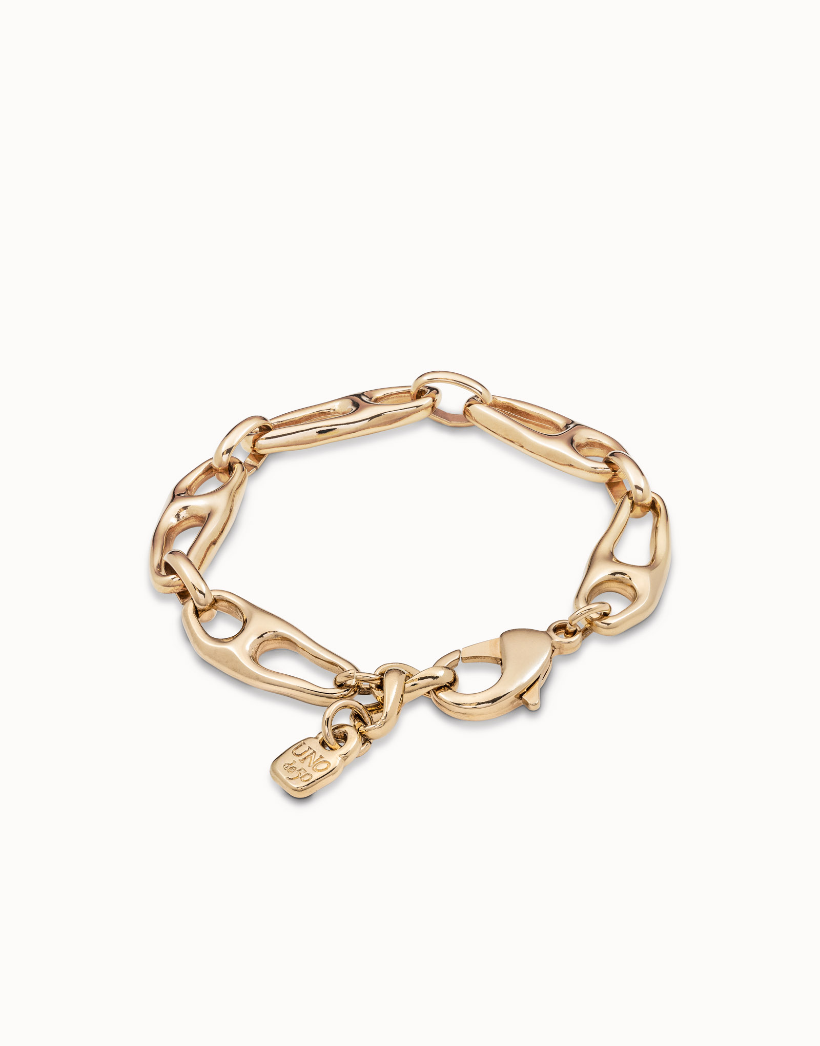 18K gold-plated bracelet with links and carabiner clasp, Golden, large image number null