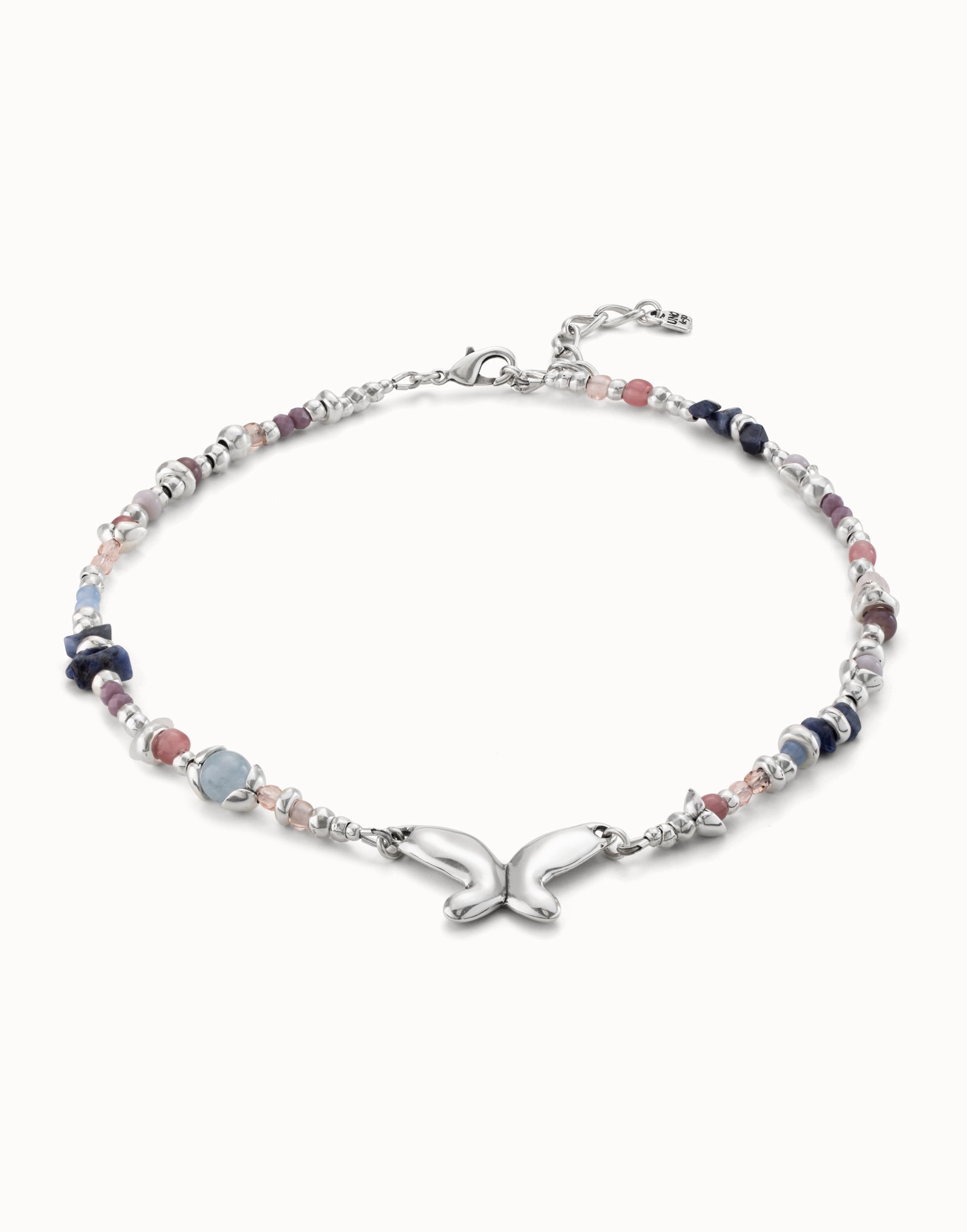 Sterling silver-plated necklace with multicolor handmade crystals, Silver, large image number null