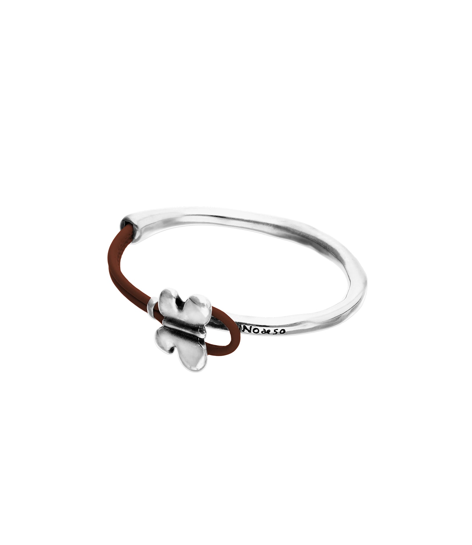 Pulsera combinada en cuero marr&oacute;n y plata de ley con adorno de mariposa