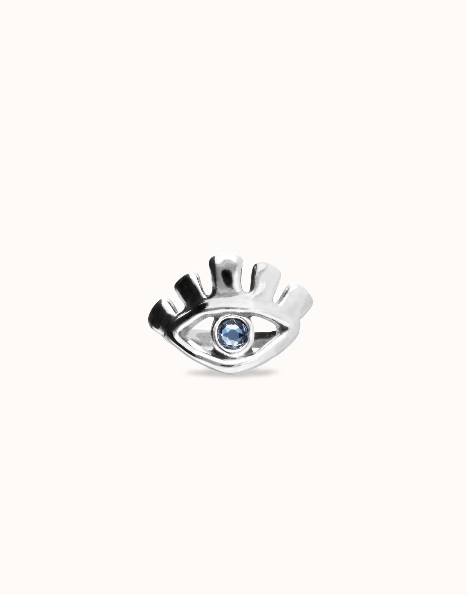 Anillo bañado en plata de ley en forma de ojo con cristal facetado azul, Plateado, large thumbnail