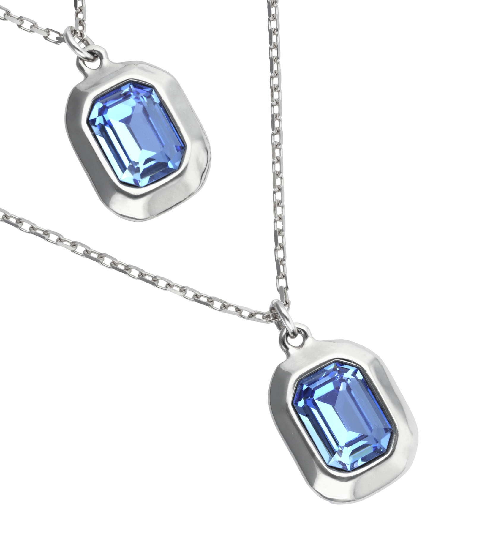 Double necklace with two rectangular faceted crystals