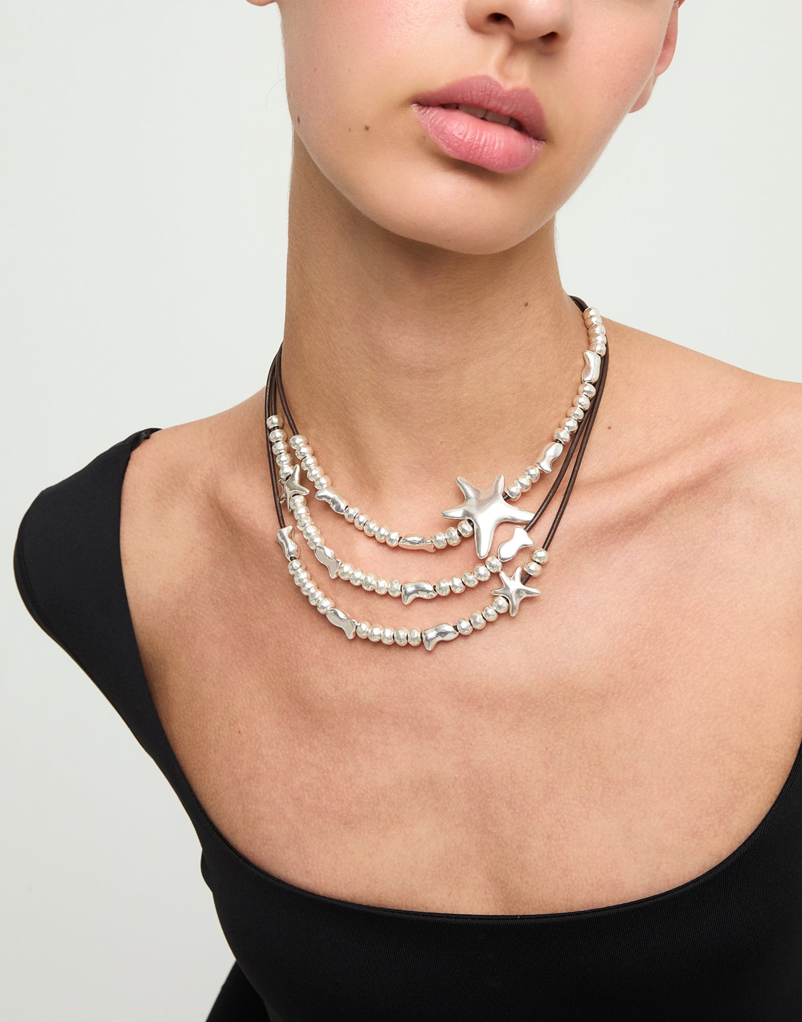 Multi-strand leather necklace with starfish