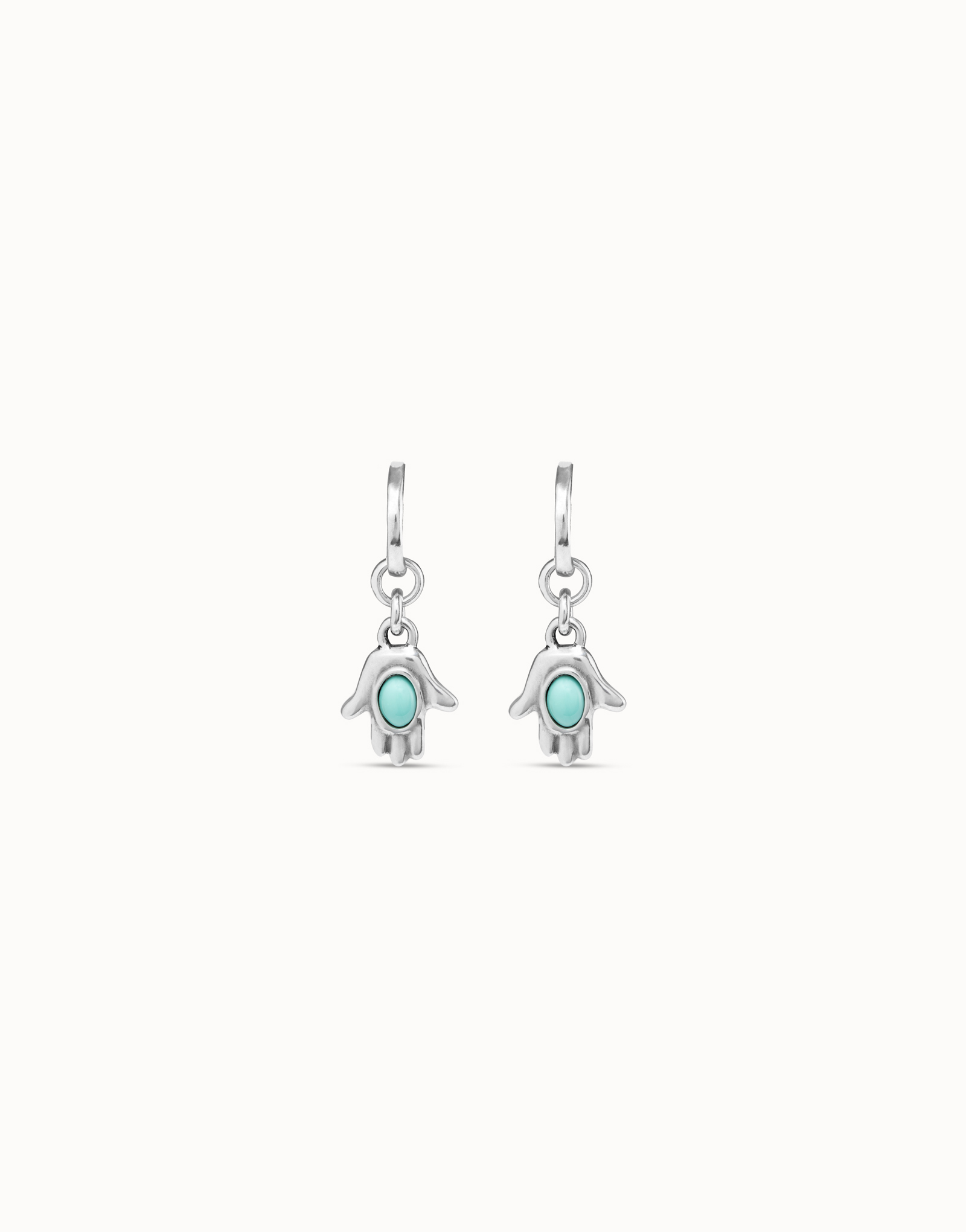 Boucles d’oreilles plaquées argent en forme d’anneau et charme en forme de main avec cristal en verre de Murano turquoise, Argent, large image number null