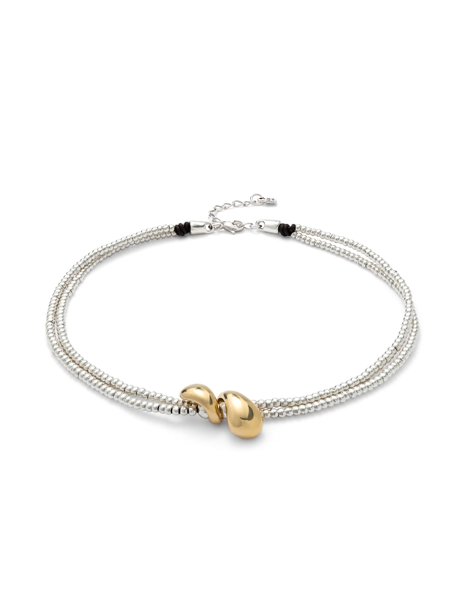 Multi-strand necklace with two intertwined drops