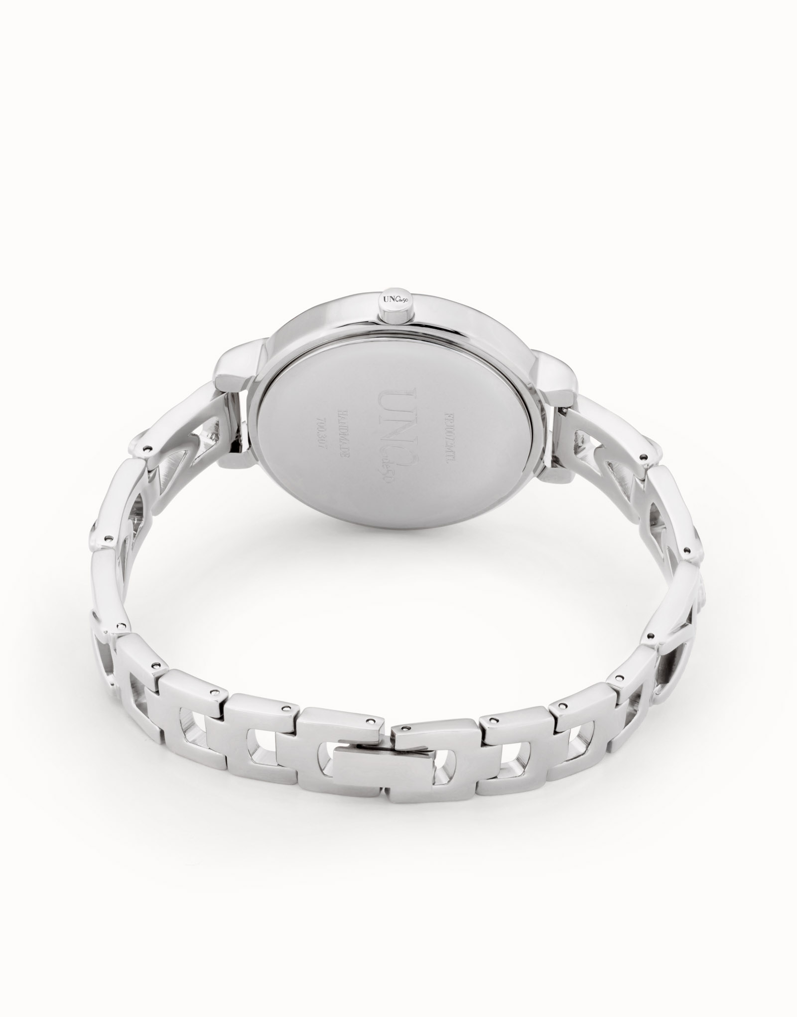 Montre plaquée argent avec bracelet métallique et sphère ronde avec intérieur de couleur blanche, Argent, large image number null