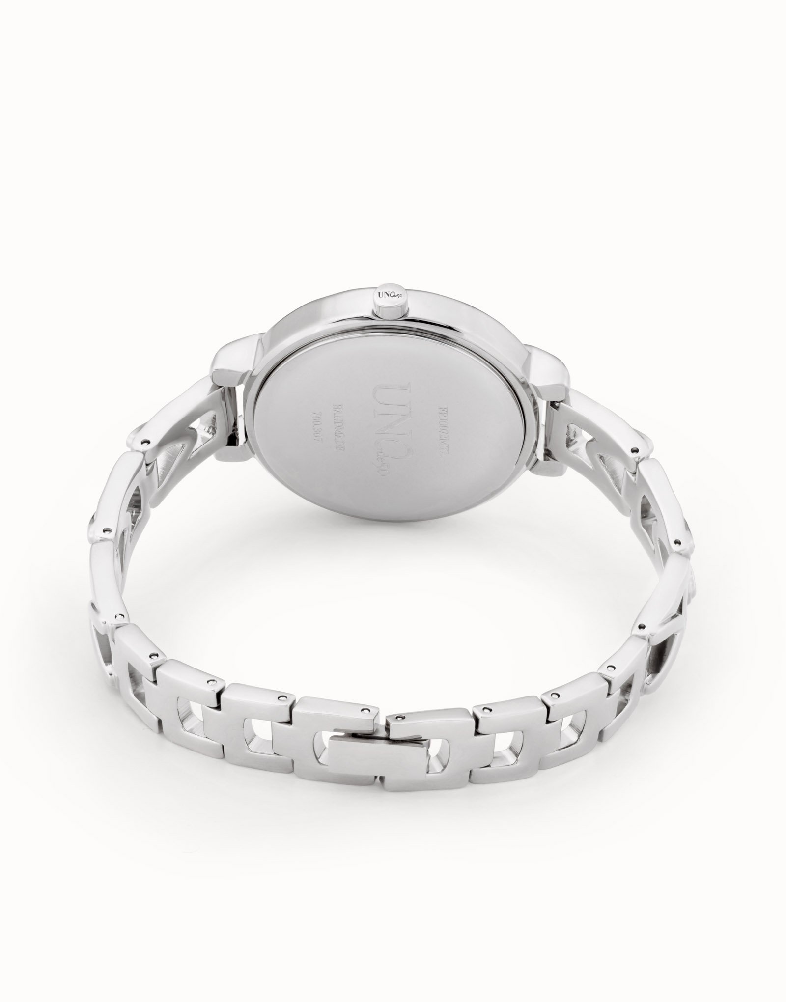 Sterling silver-plated watch with metal strap and round white dial, Silver, large image number null