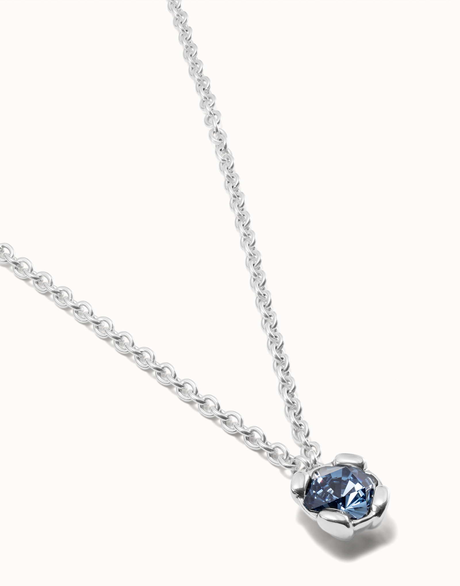 Sterling silver-plated necklace with blue crystal, Silver, large image number null